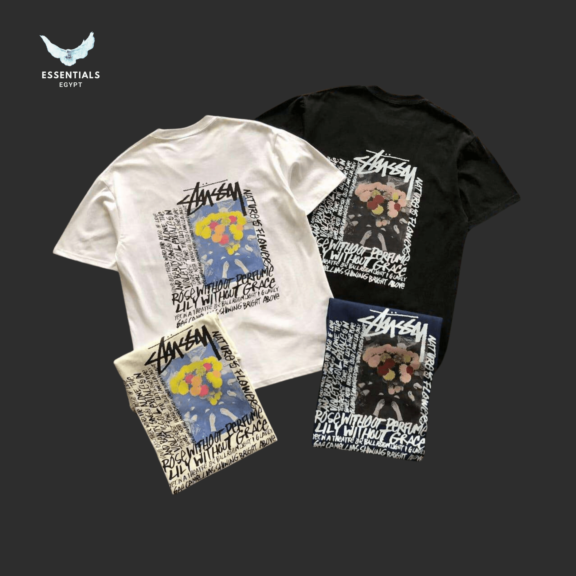 Stüssy T-Shirt – Camelia Earth Print - ESSENTIALS EGYPT