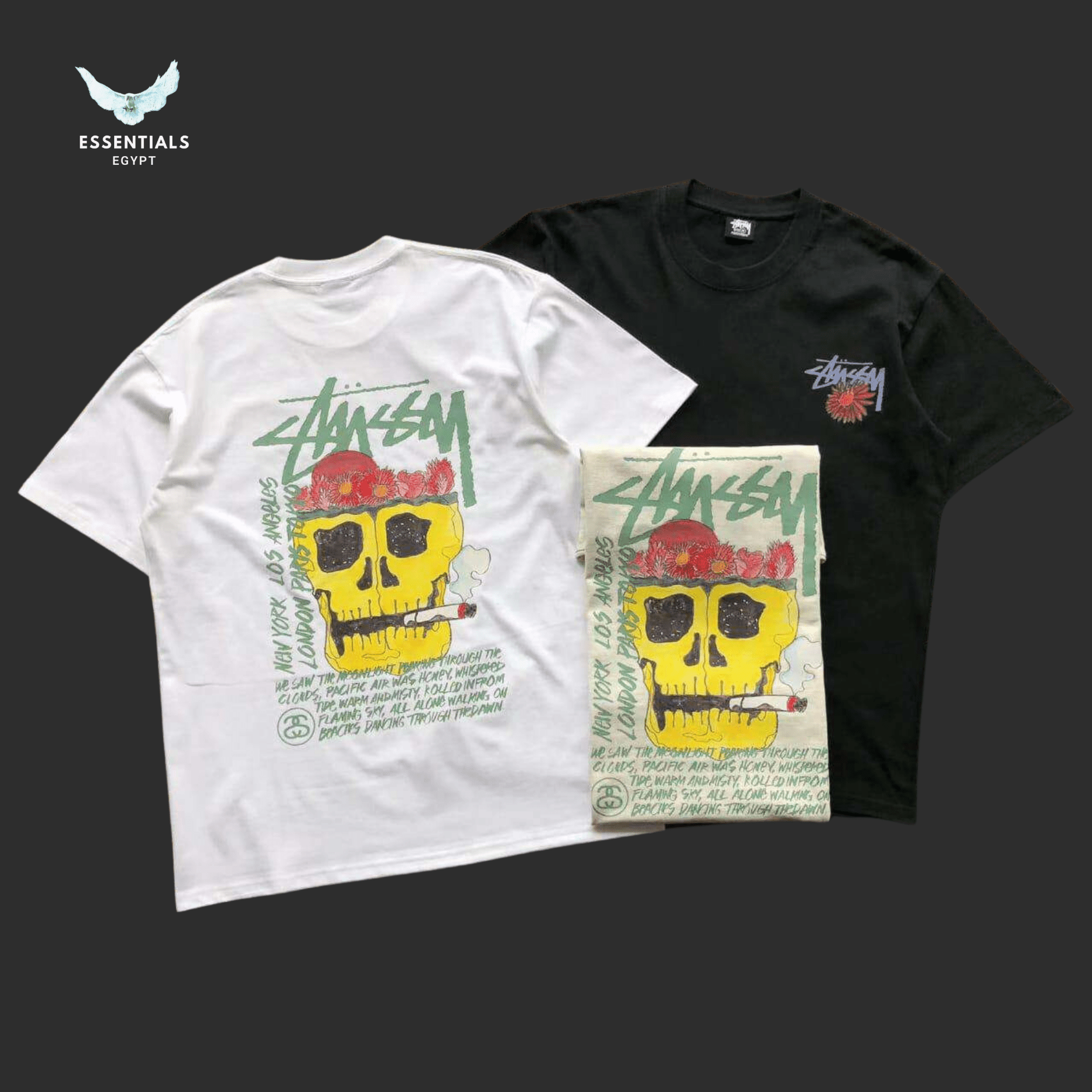 Stüssy T-Shirt – Smoking Skull Print - ESSENTIALS EGYPT
