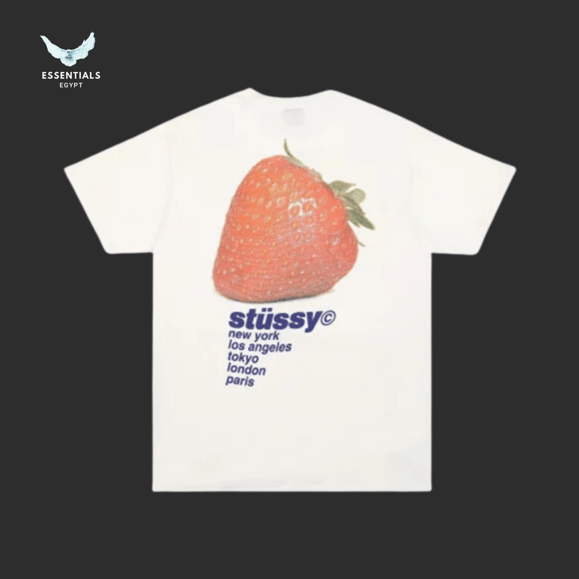 Stüssy T-Shirt – Strawberry Print White - ESSENTIALS EGYPT