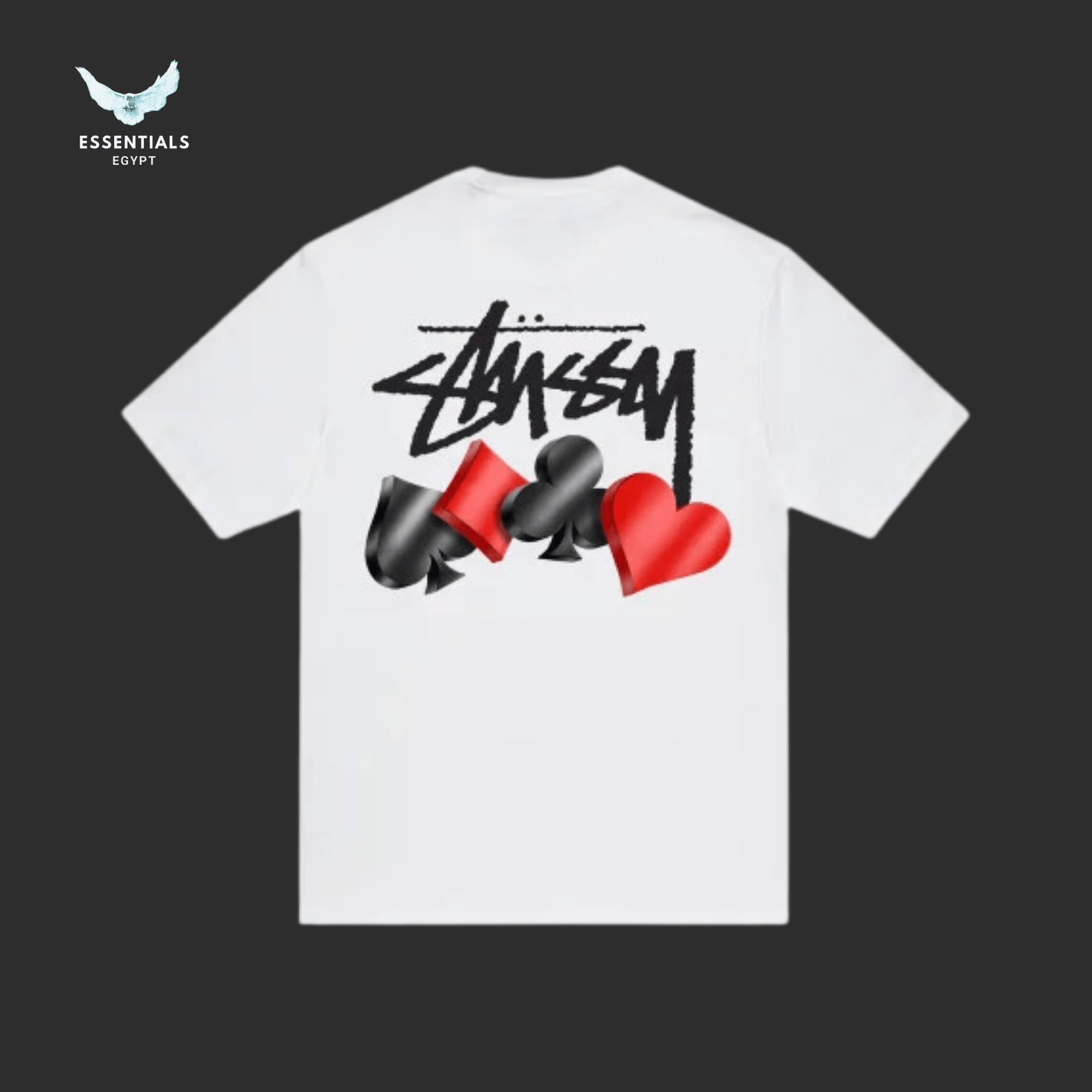 Stüssy T-Shirt – Suits Logo White - ESSENTIALS EGYPT