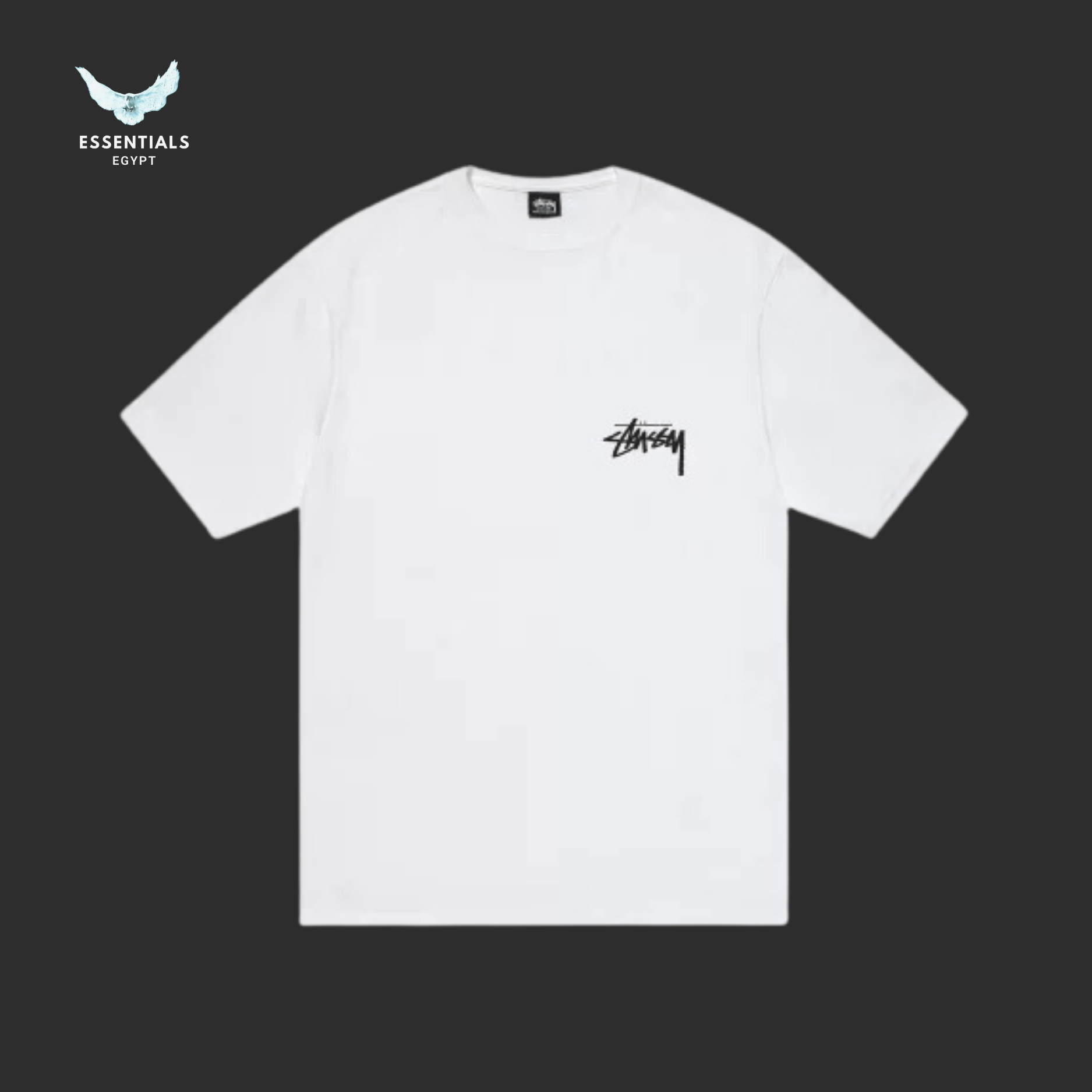 Stüssy T-Shirt – Suits Logo White - ESSENTIALS EGYPT