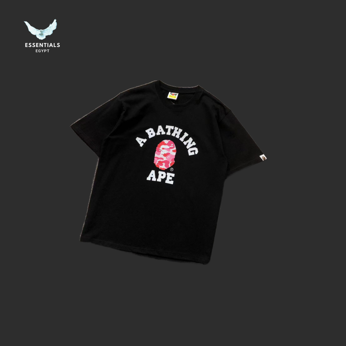 BAPE ABC Camo College T-Shirt - Black with Pink Logo - front