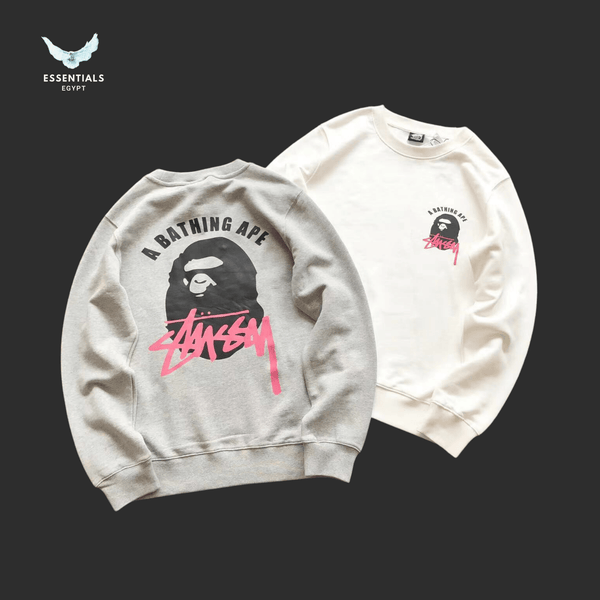 Stussy x BAPE Sweater – Grey Pink - ESSENTIALS EGYPT