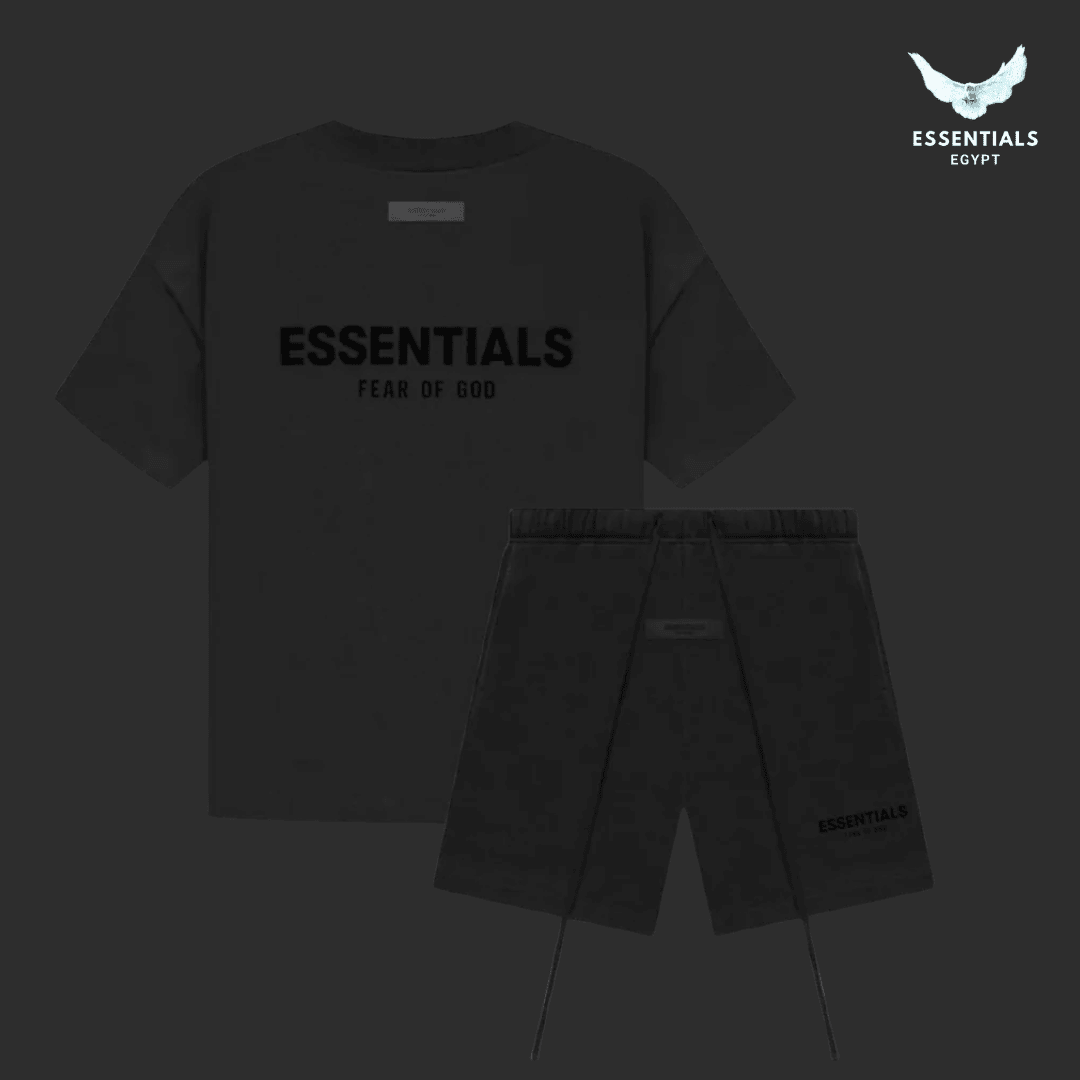 Fear of God Essentials Logo Black T-Shirt & Shorts Set - ESSENTIALS EGYPT