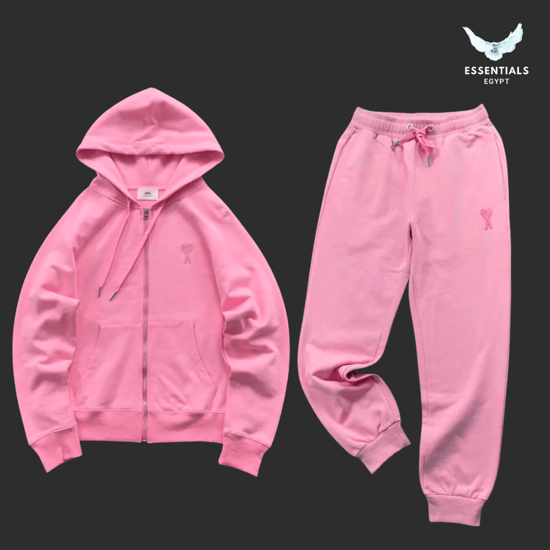 AMI Paris De Cœur Pink Zip Hoodie & Joggers Set - ESSENTIALS EGYPT