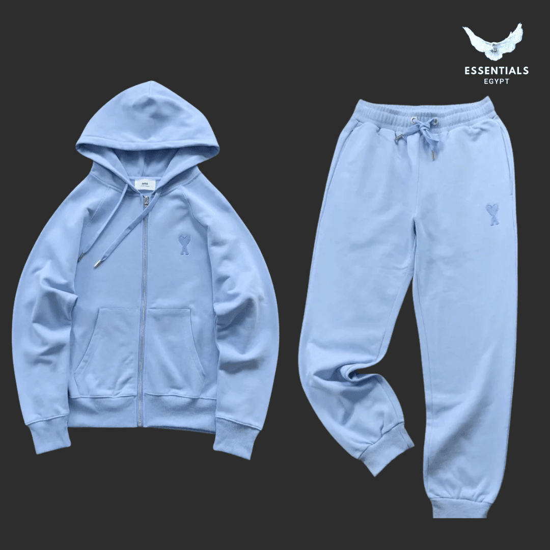 AMI Paris De Cœur Baby Blue Zip Hoodie & Joggers Set - ESSENTIALS EGYPT