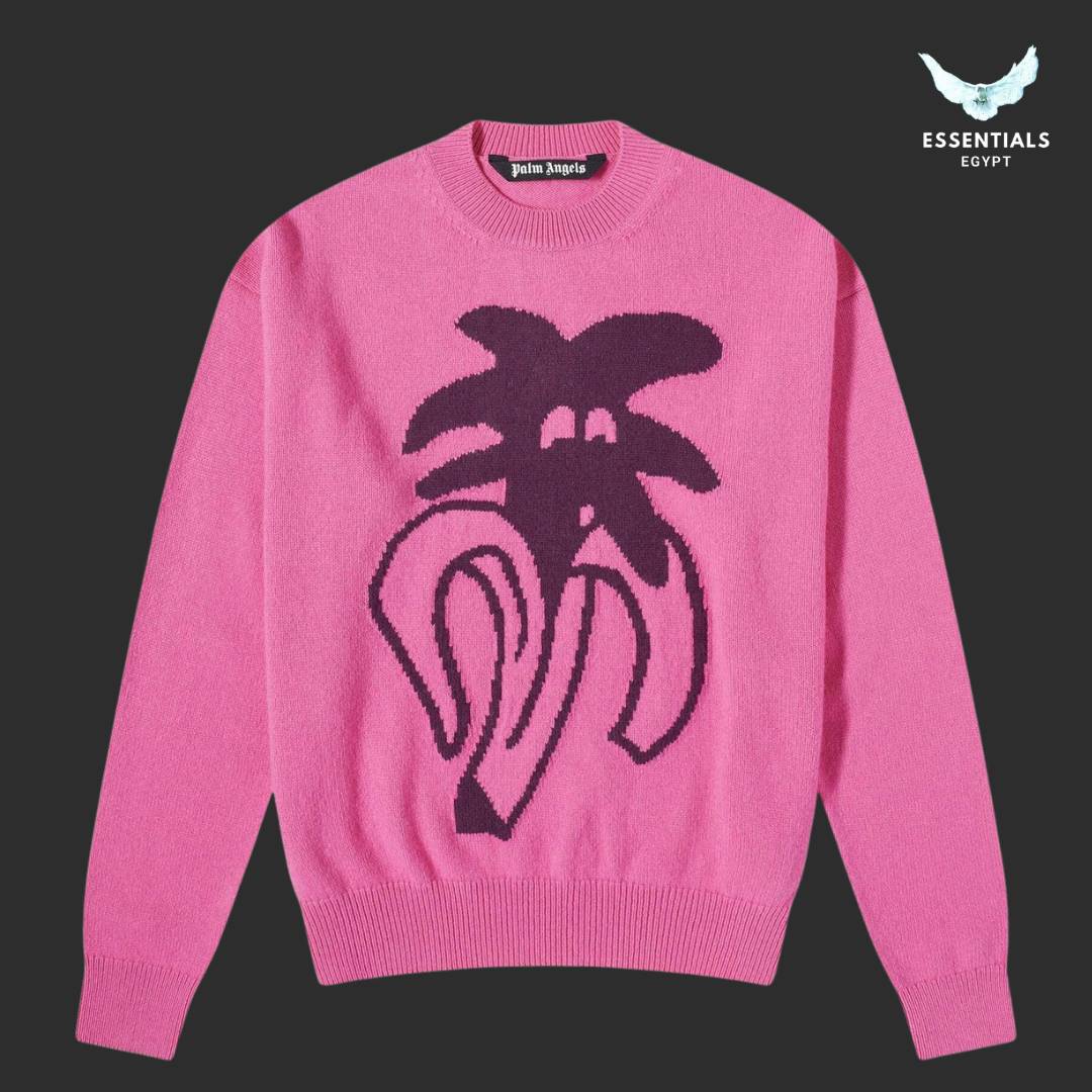Palm Angels Jimmy Intarsia Crew Knit in pink with bold graphic design