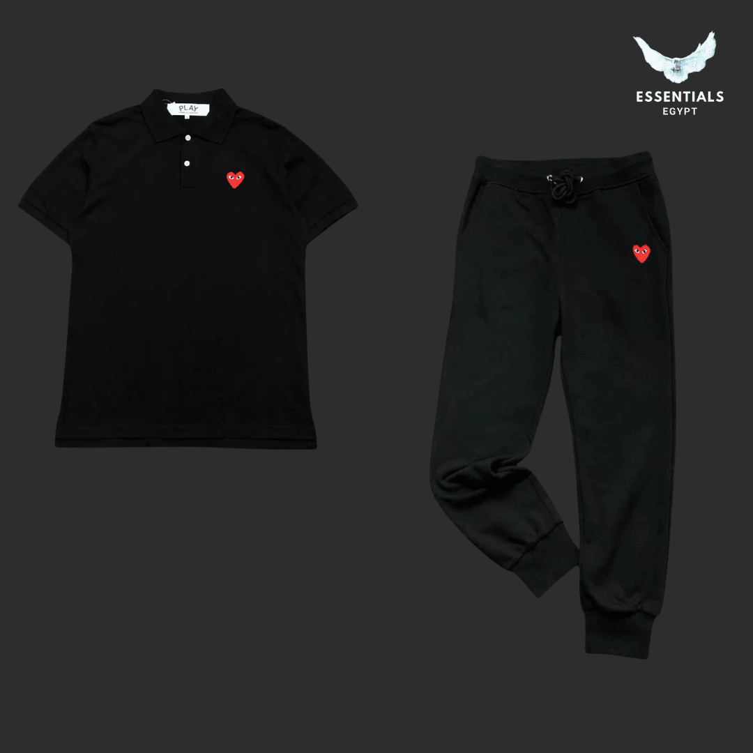 CDG Play Red Heart Polo Shirt & Joggers – Black - ESSENTIALS EGYPT