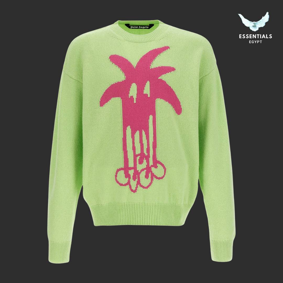 Palm Angels Douby Intarsia-Knit Jumper in green with bold graphic knit