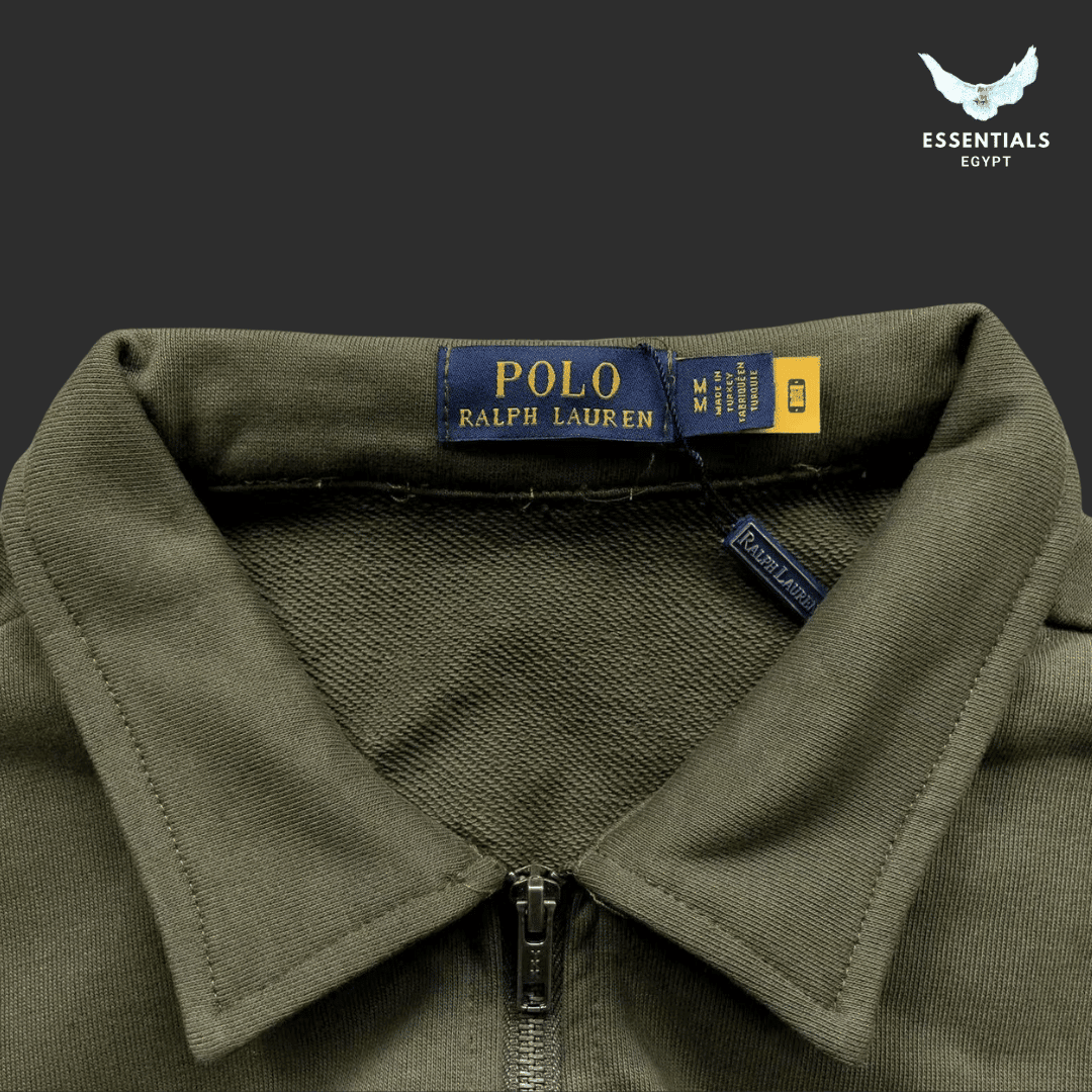 Ralph Lauren Polo Collar Sweatshirt – Olive & Beige - ESSENTIALS EGYPT