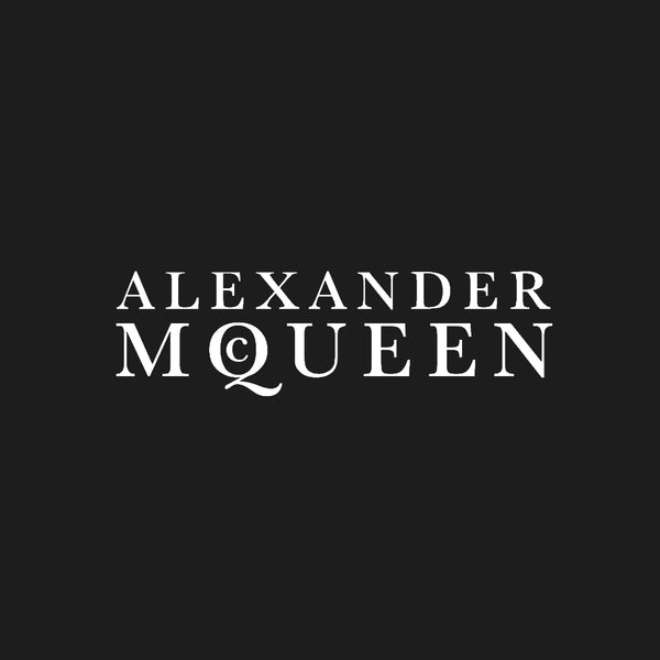 Alexander McQueen logo in white on a black background