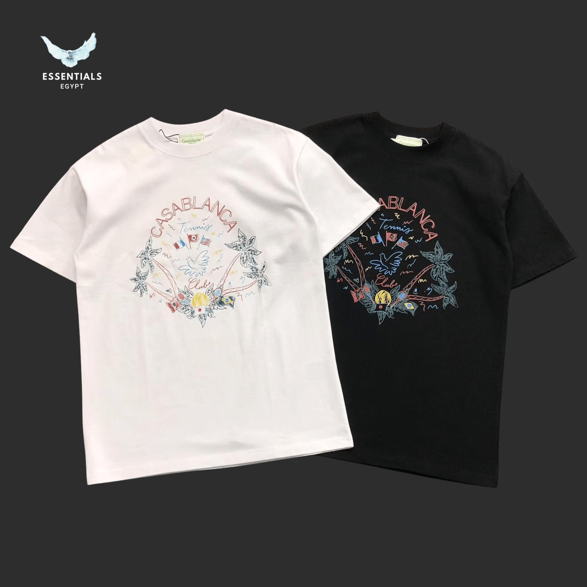 Casablanca T-Shirt – Bird & Floral Crest - ESSENTIALS EGYPT