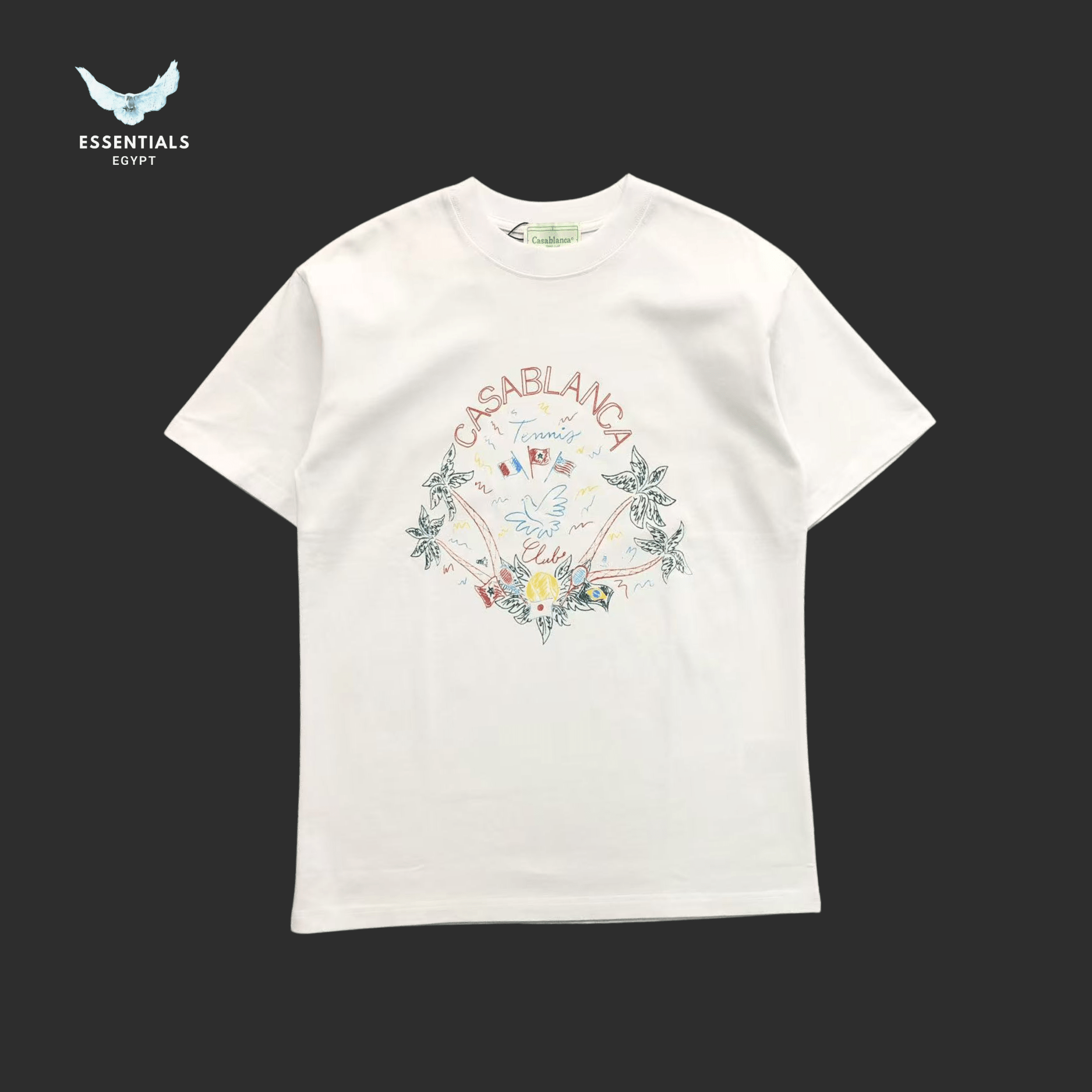 Casablanca T-Shirt – Bird & Floral Crest - ESSENTIALS EGYPT