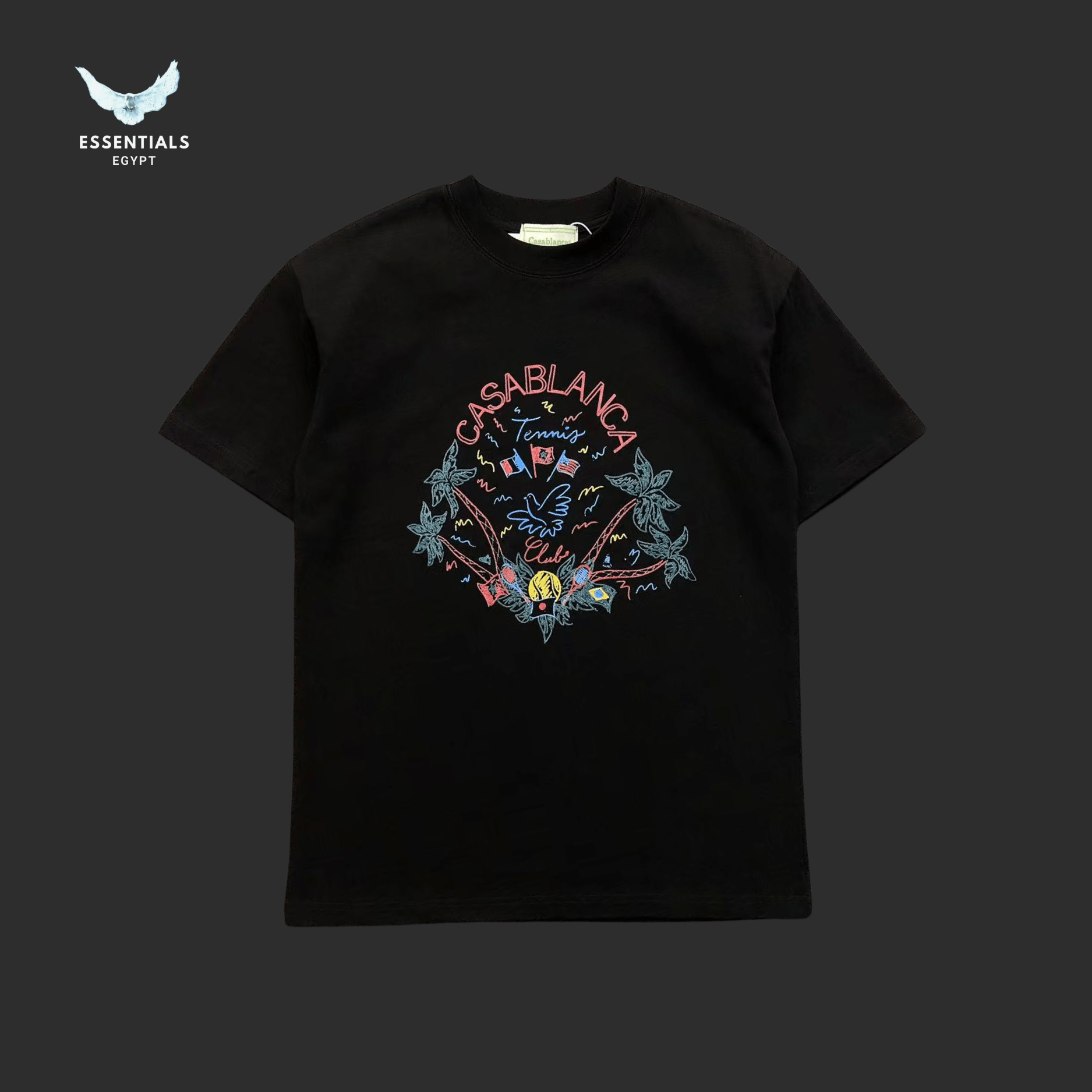 Casablanca T-Shirt – Bird & Floral Crest - ESSENTIALS EGYPT