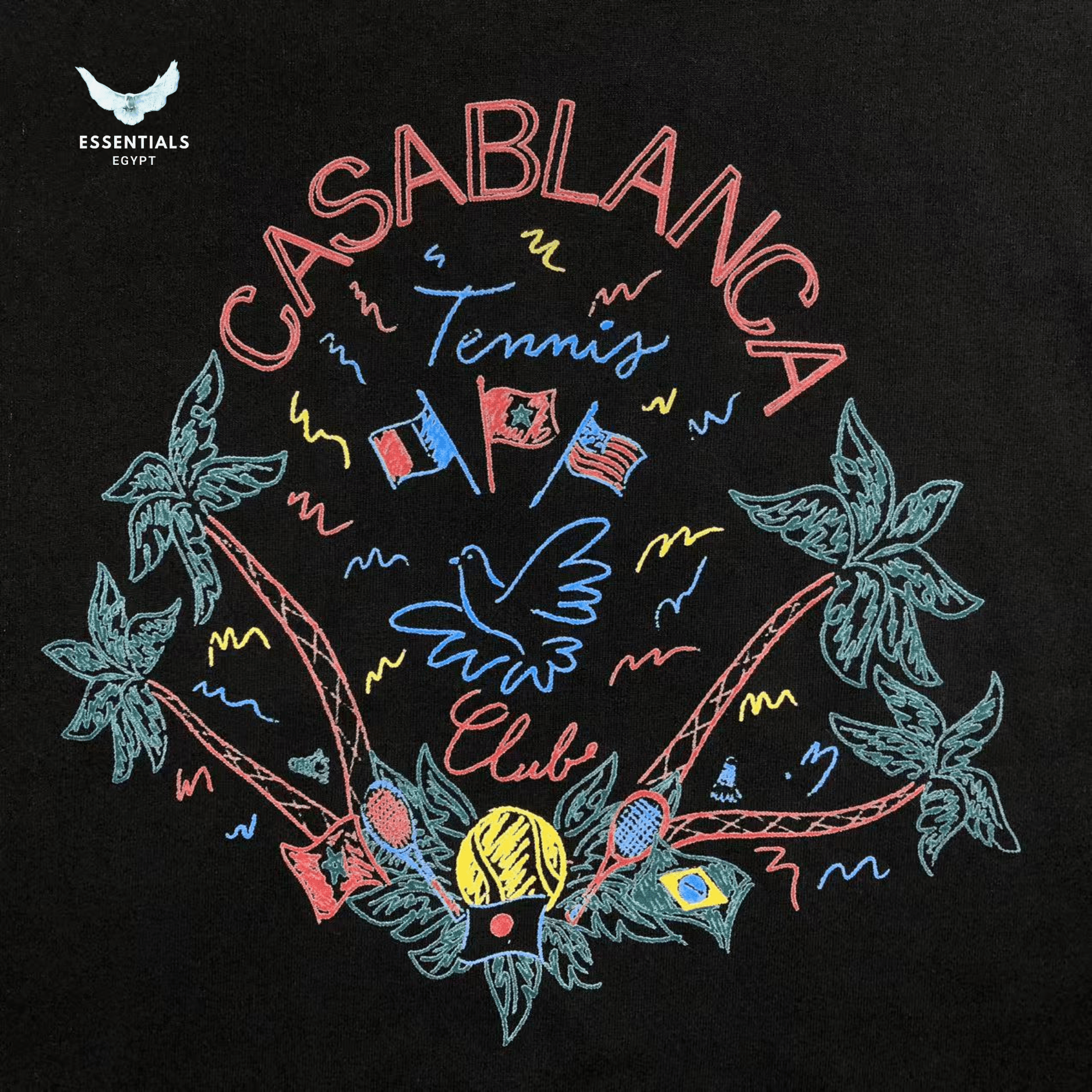Casablanca T-Shirt – Bird & Floral Crest - ESSENTIALS EGYPT
