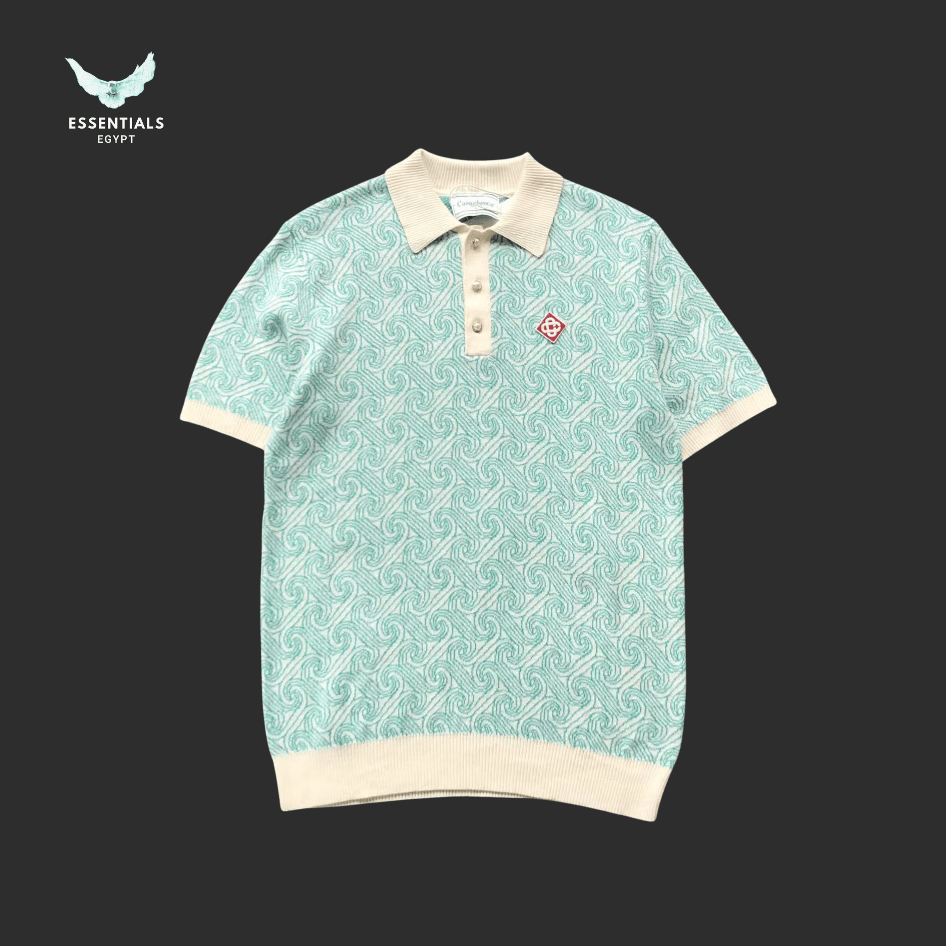 Casablanca Polo Shirt – Mint Monogram Knit - ESSENTIALS EGYPT