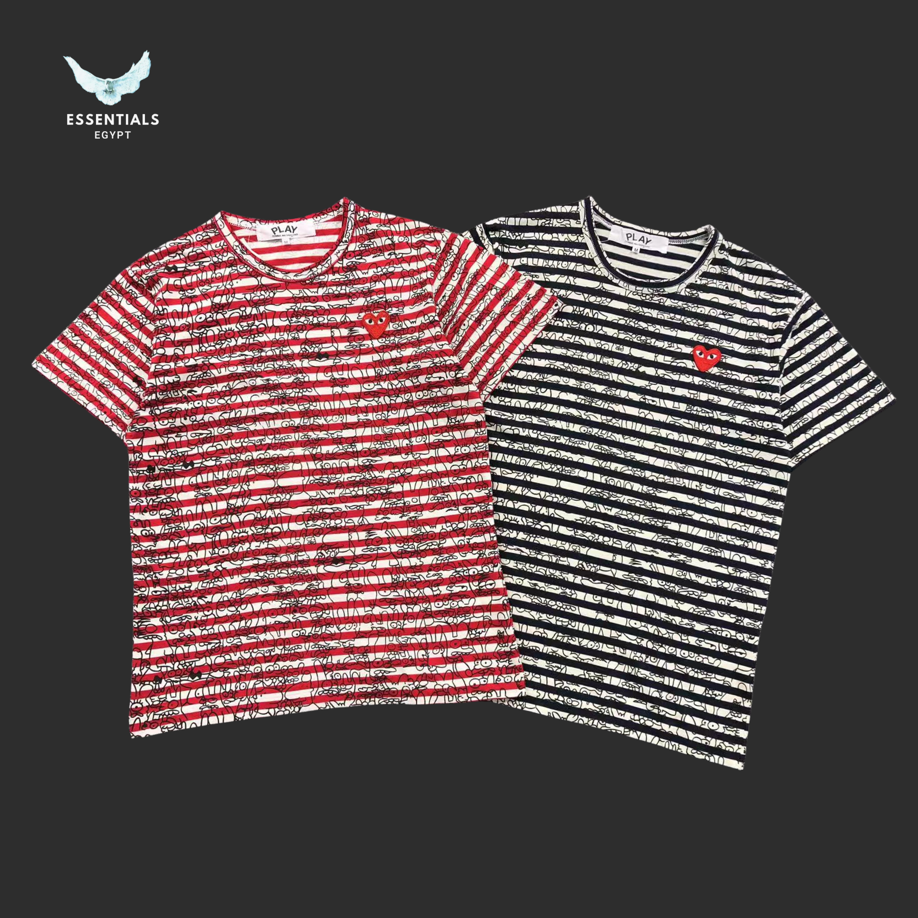 CDG Play T-Shirt – Red Heart Stripe - ESSENTIALS EGYPT