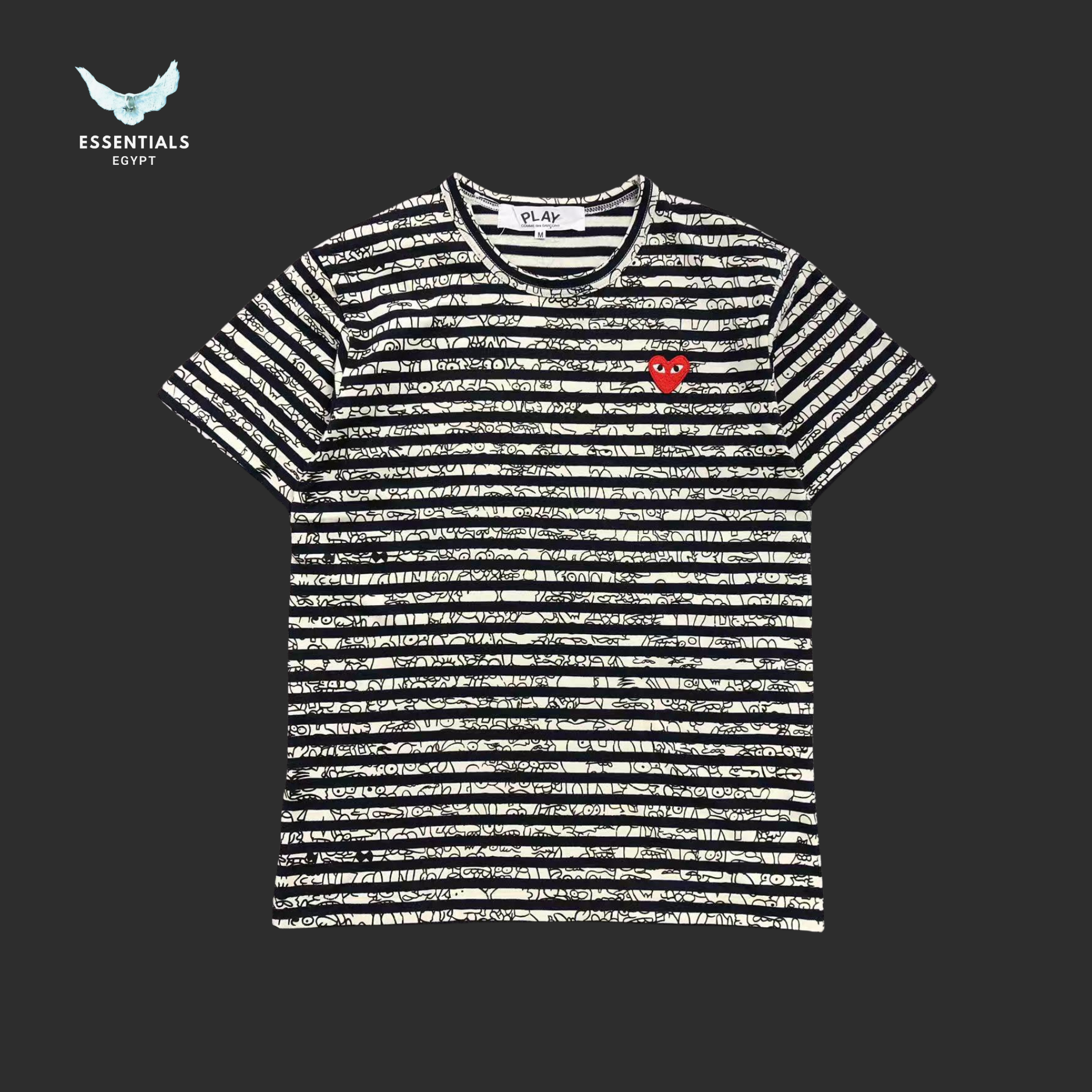 CDG Play T-Shirt – Red Heart Stripe - ESSENTIALS EGYPT