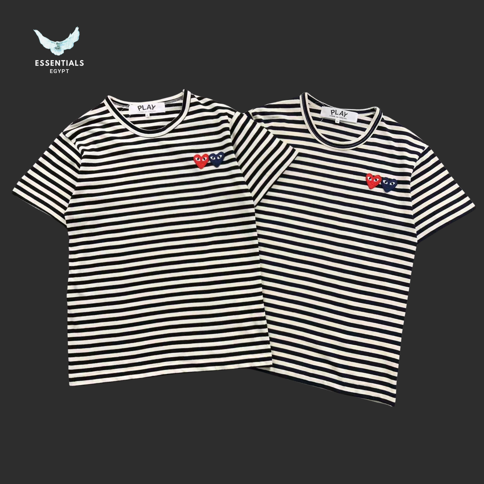 CDG Play T-Shirt – Blue Heart Stripe - ESSENTIALS EGYPT
