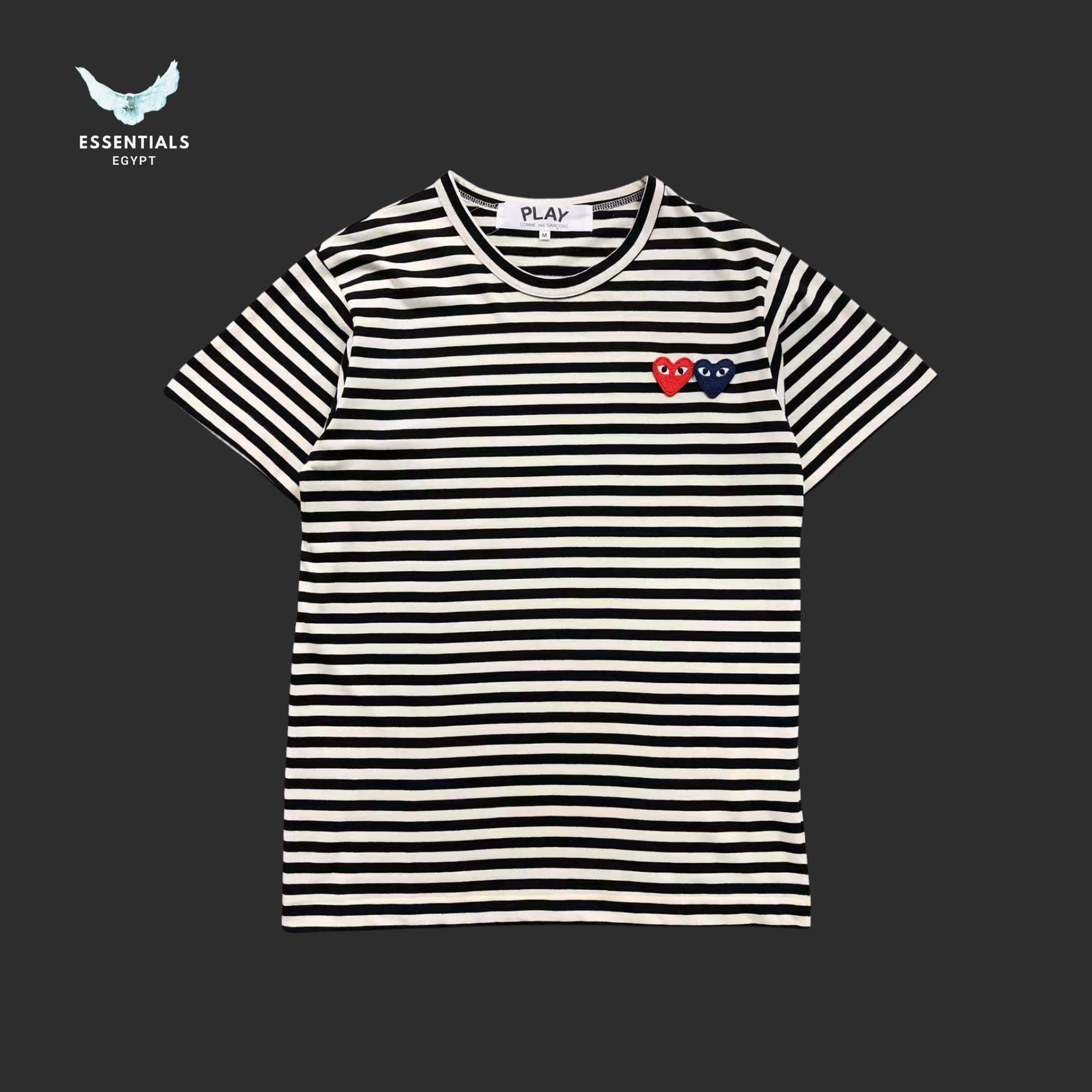 CDG Play T-Shirt – Blue Heart Stripe - ESSENTIALS EGYPT