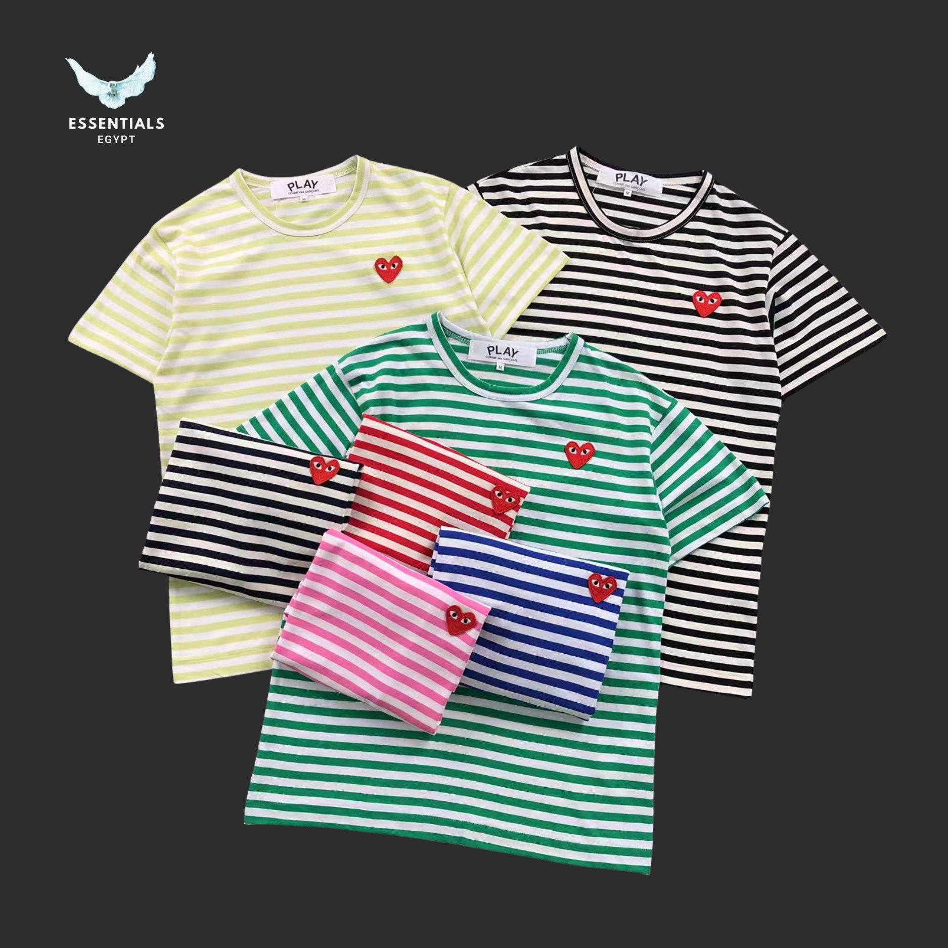 CDG Play T-Shirt – Rainbow Stripe Heart - ESSENTIALS EGYPT