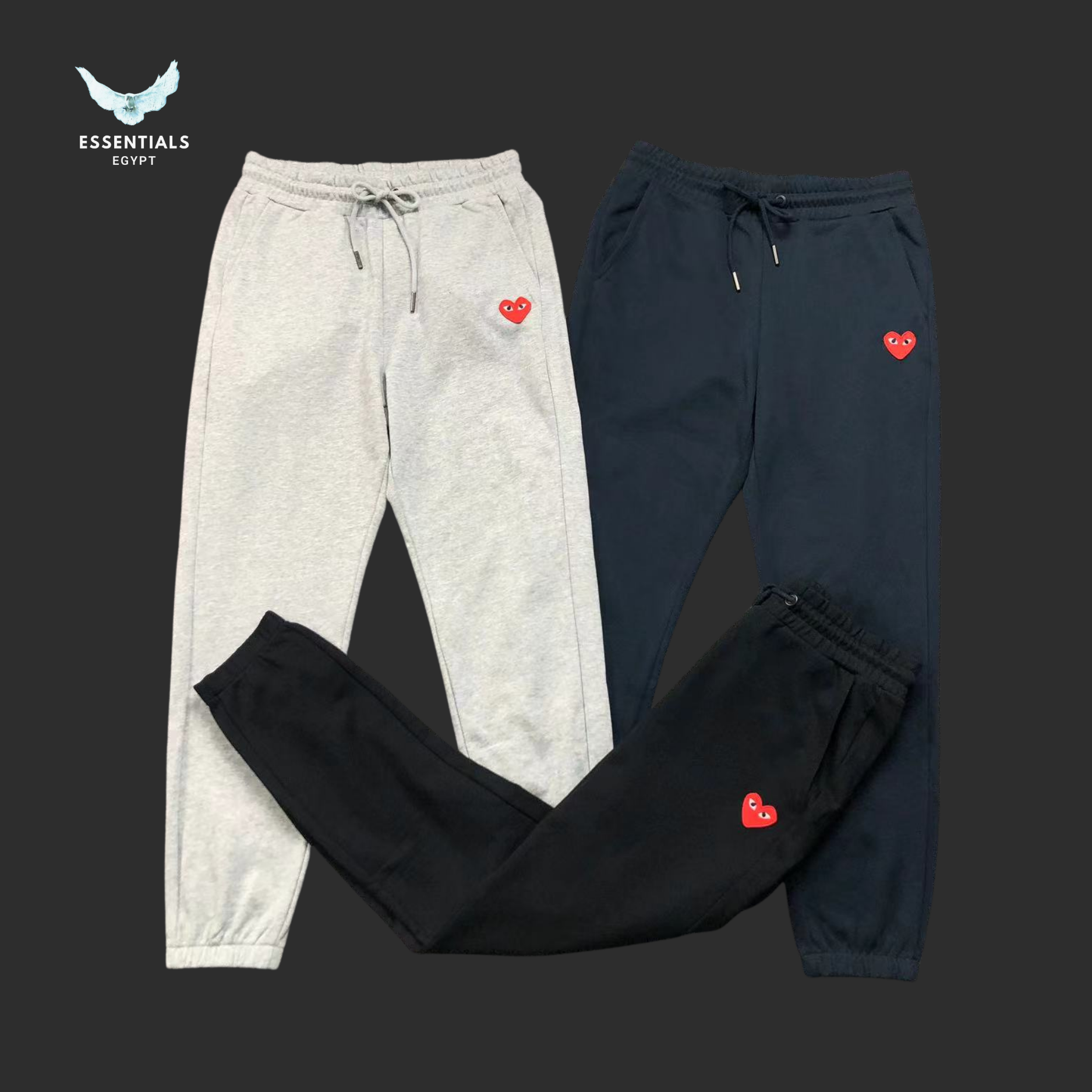 CDG Play Trousers – Triple Color Heart Logo