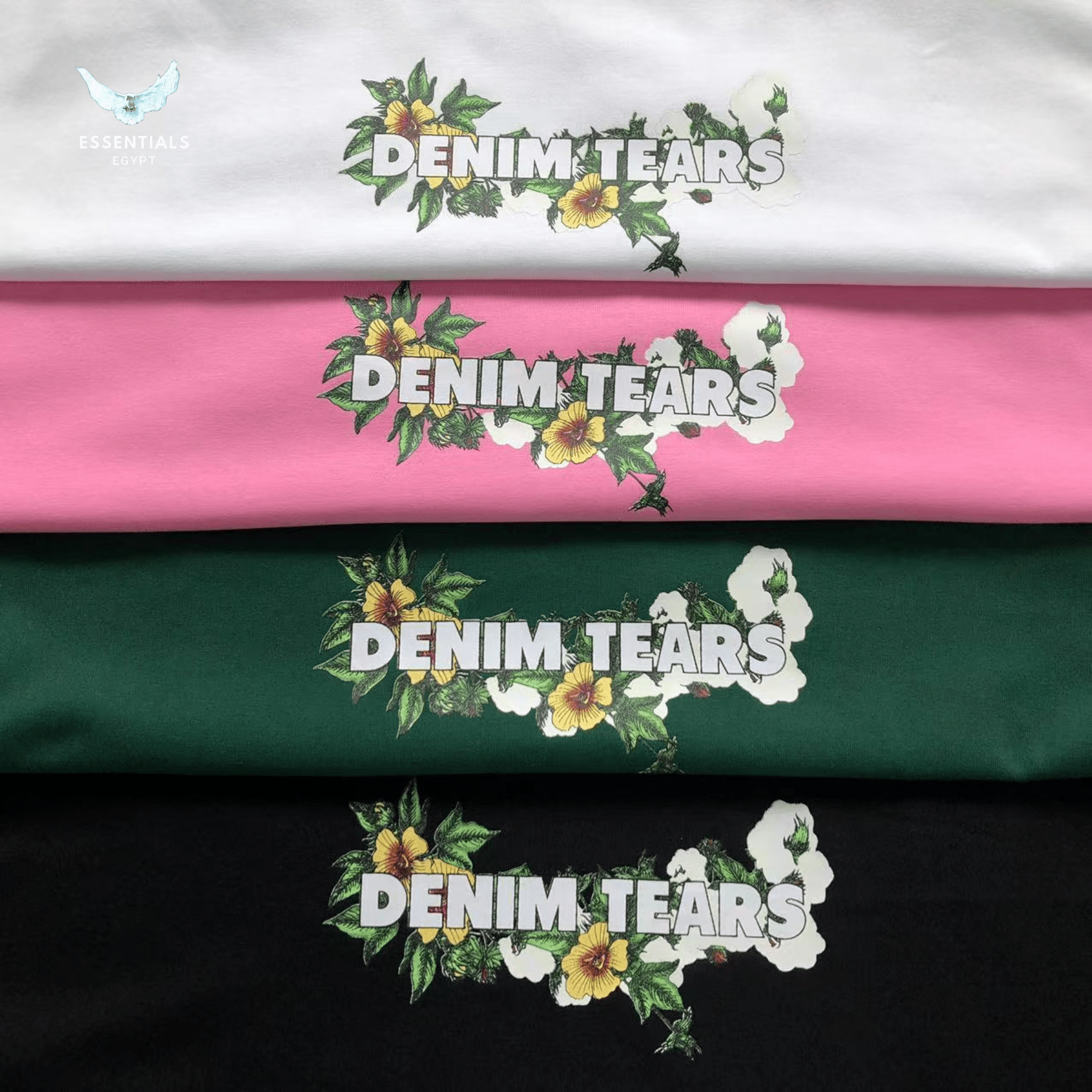Denim Tears T-Shirt – Floral Logo Graphic - ESSENTIALS EGYPT