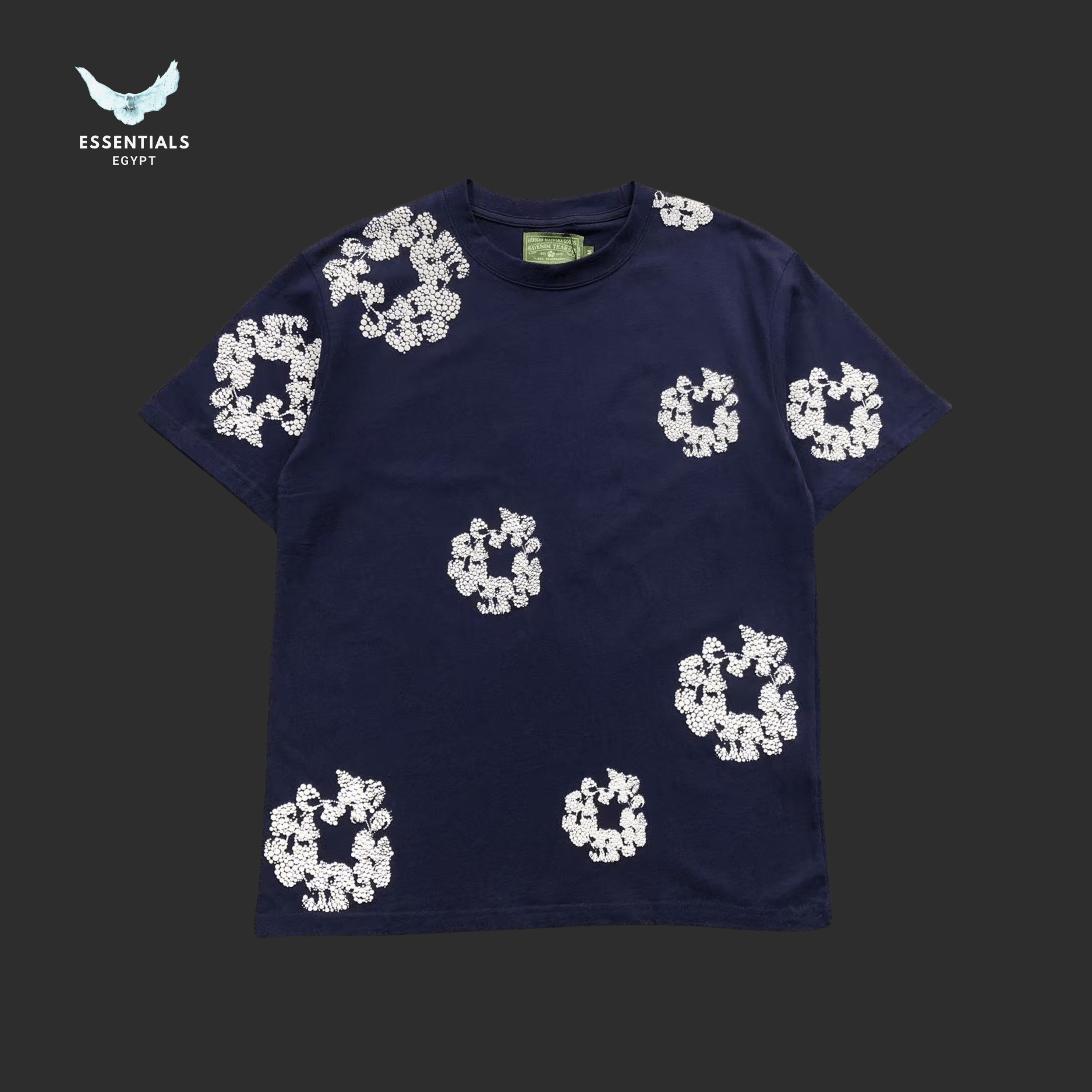 Denim Tears T-Shirt – Grey Wreath Logo - ESSENTIALS EGYPT