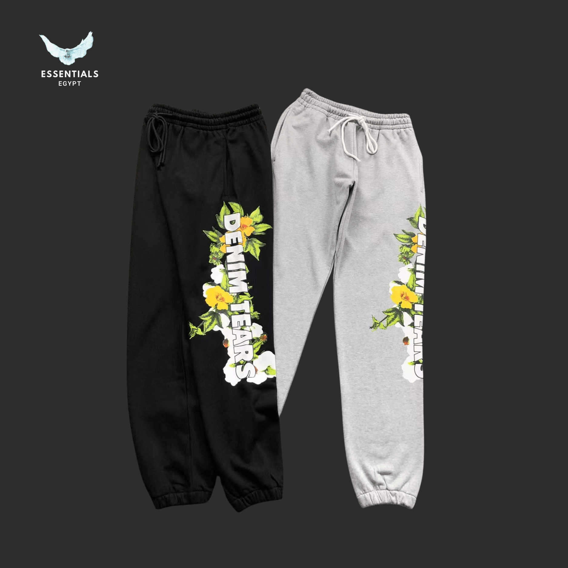 Denim Tears Trousers – Grey Graphic Print - ESSENTIALS EGYPT