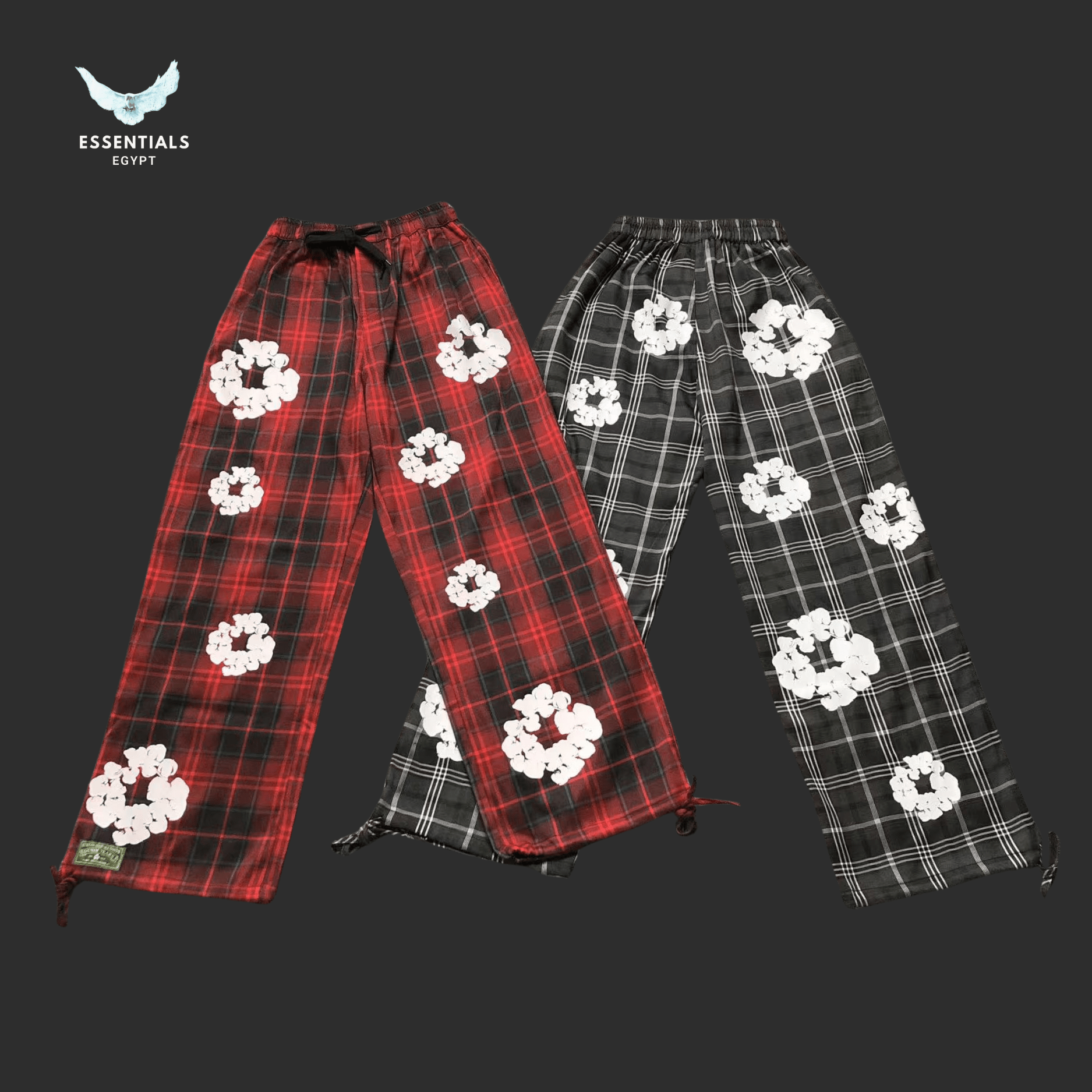 Denim Tears Trousers – Black Checkered Floral - ESSENTIALS EGYPT
