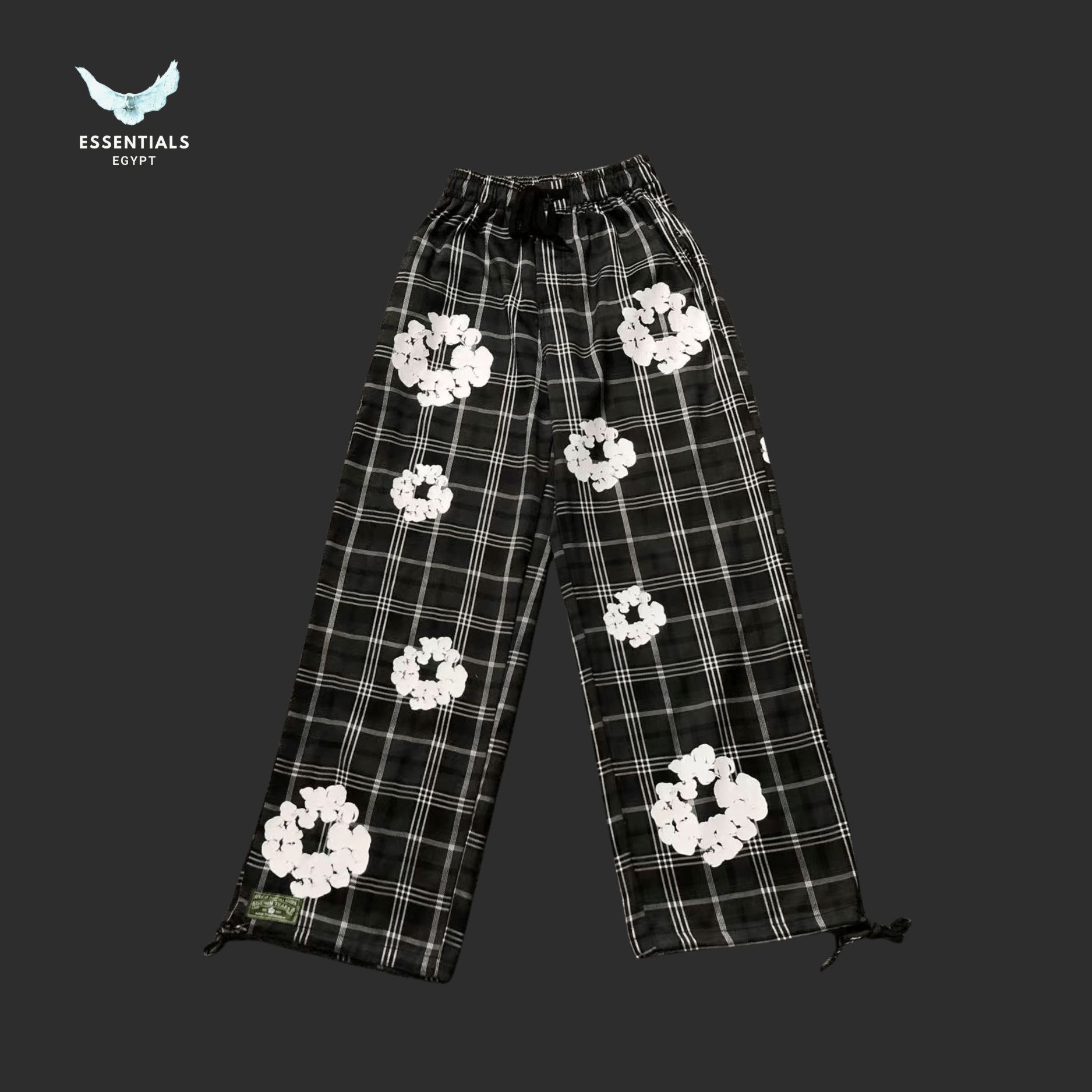Denim Tears Trousers – Black Checkered Floral - ESSENTIALS EGYPT