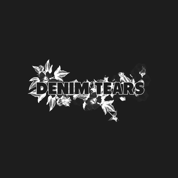 Black background with 'Denim Tears' text and floral elements