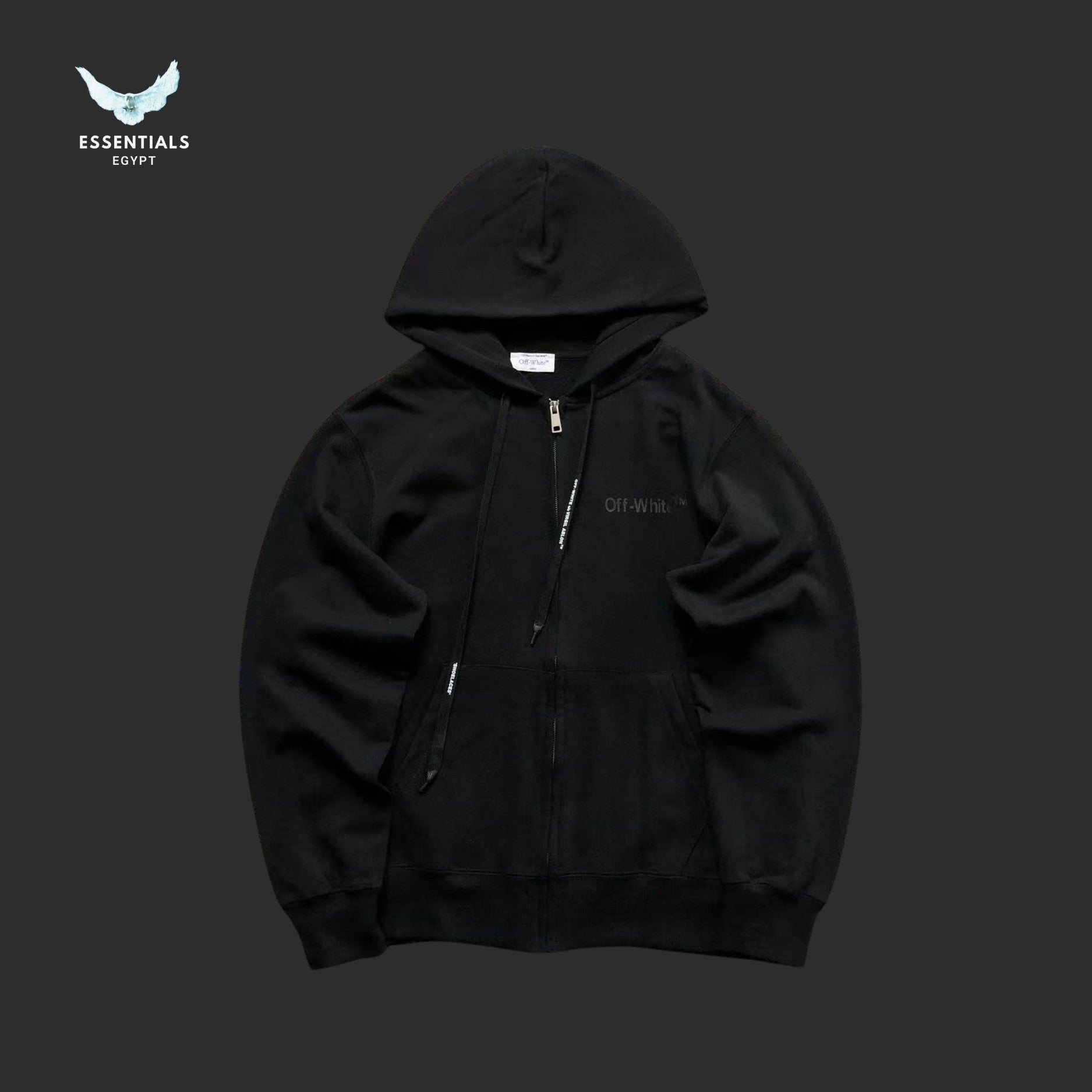 Off - White Rubber Diagonal Black Hoodie - ESSENTIALS EGYPT
