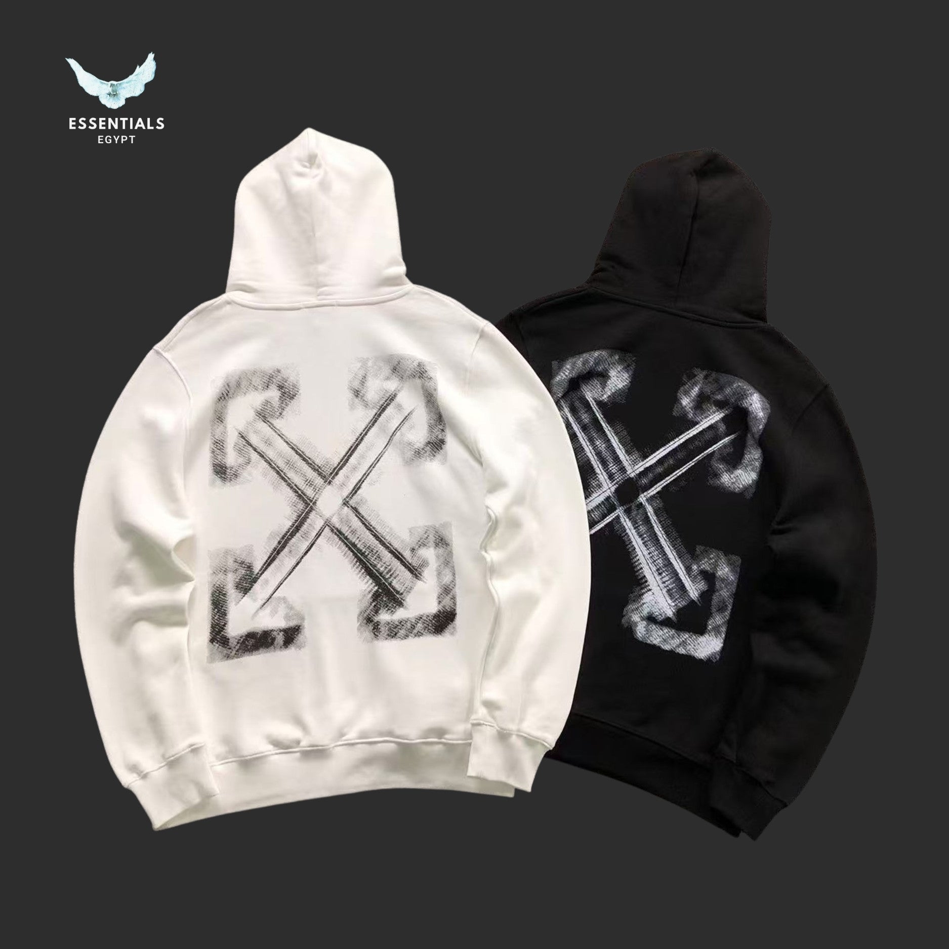 Off - White Hoodie with Faded Painted Arrows - ESSENTIALS EGYPT