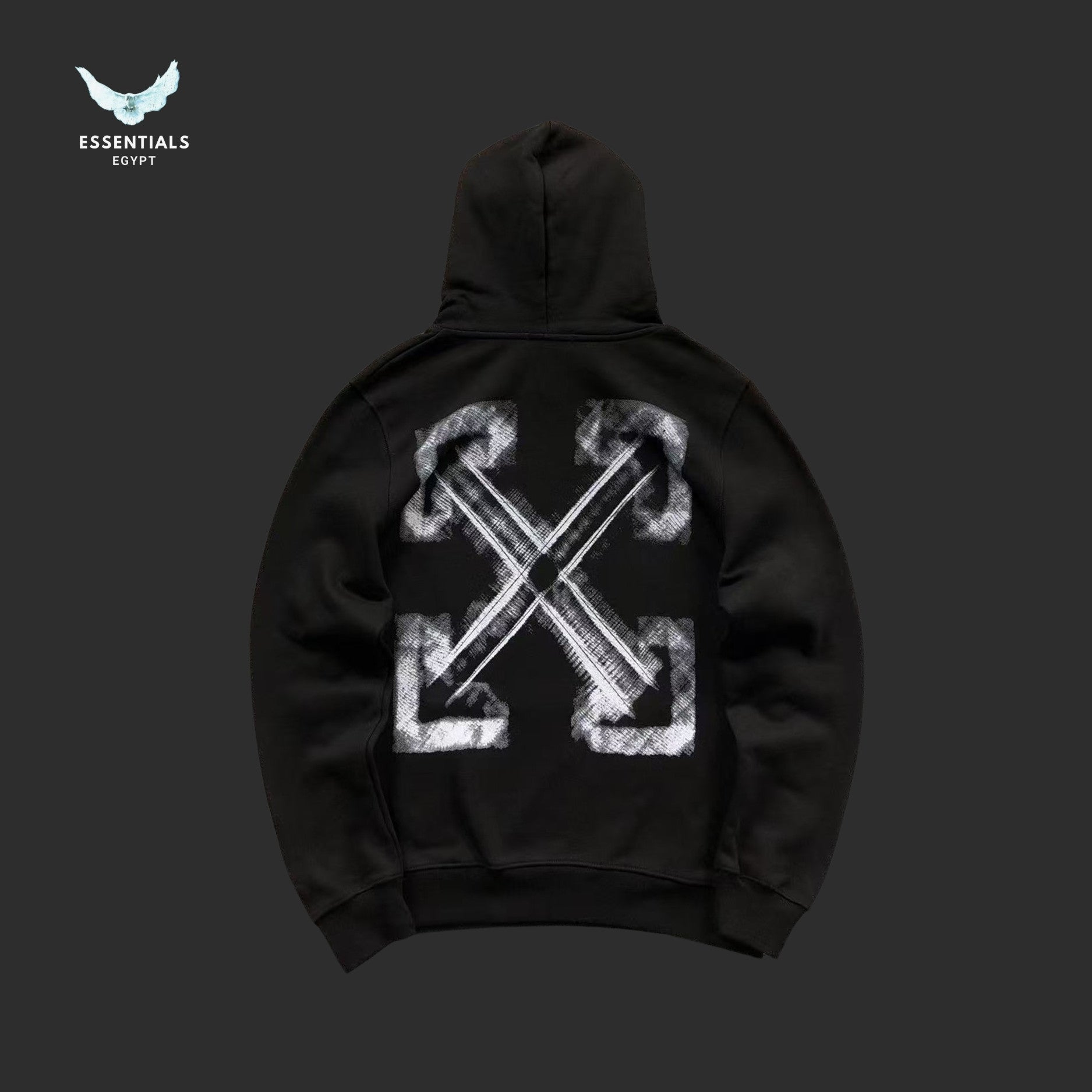 Off - White Hoodie with Faded Painted Arrows - ESSENTIALS EGYPT