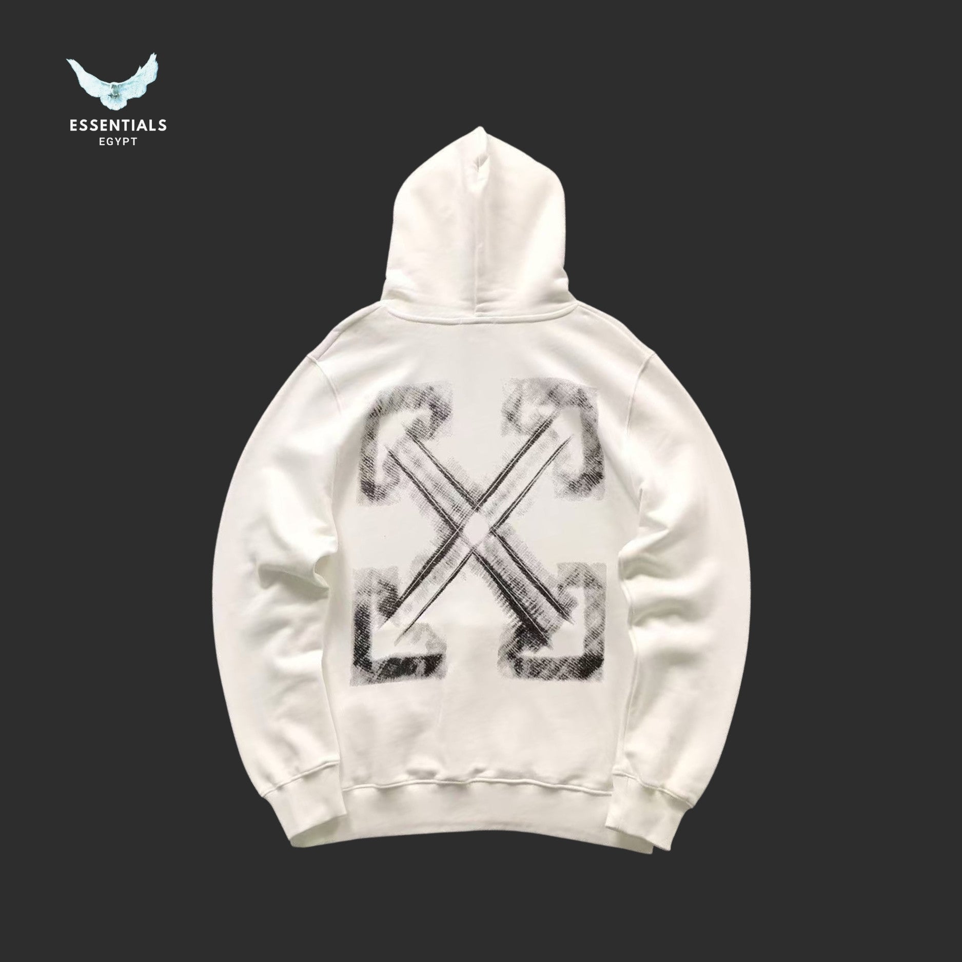 Off - White Hoodie with Faded Painted Arrows - ESSENTIALS EGYPT