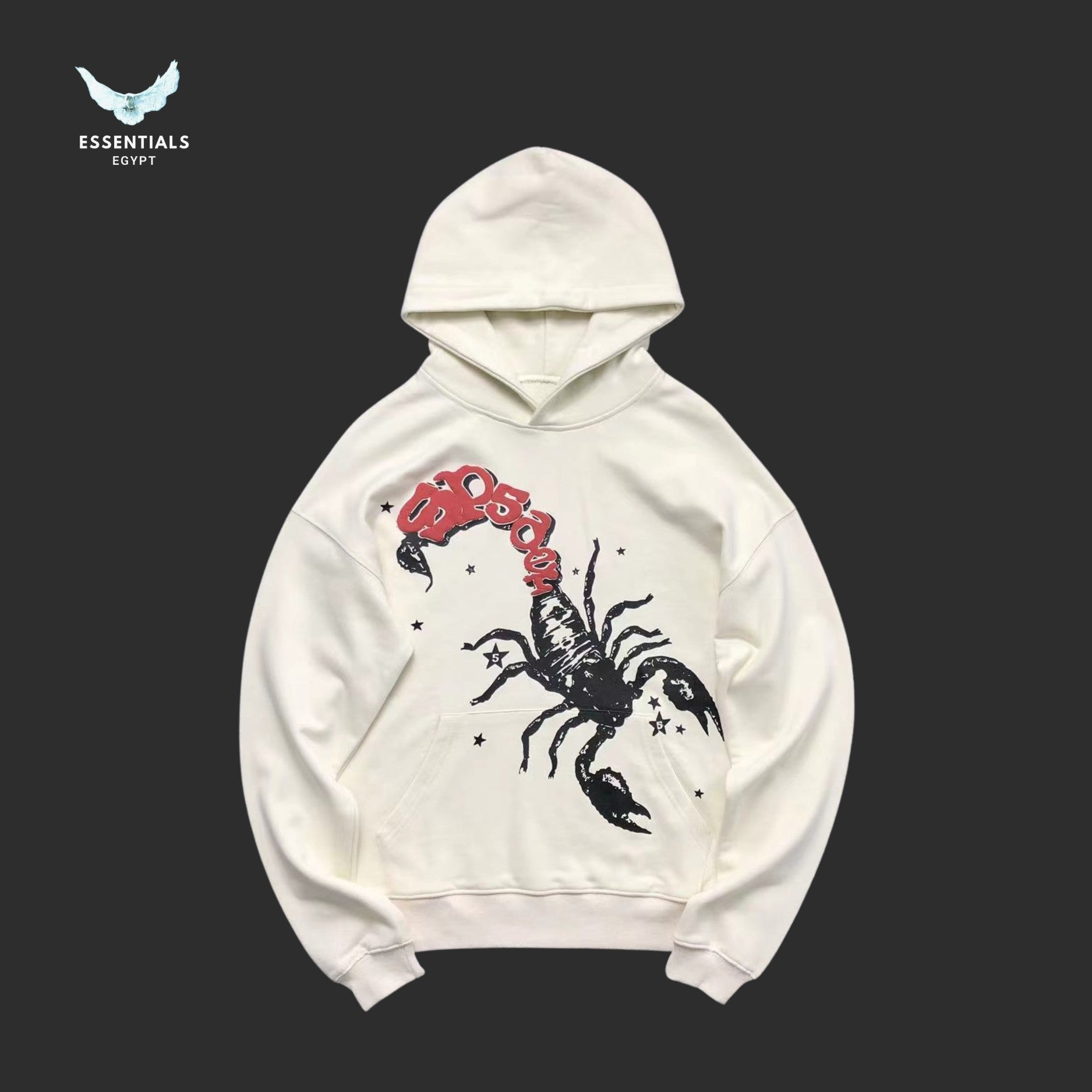 Sp5der x Mariah The Scientist Scorpion Hoodie in cream with front graphic