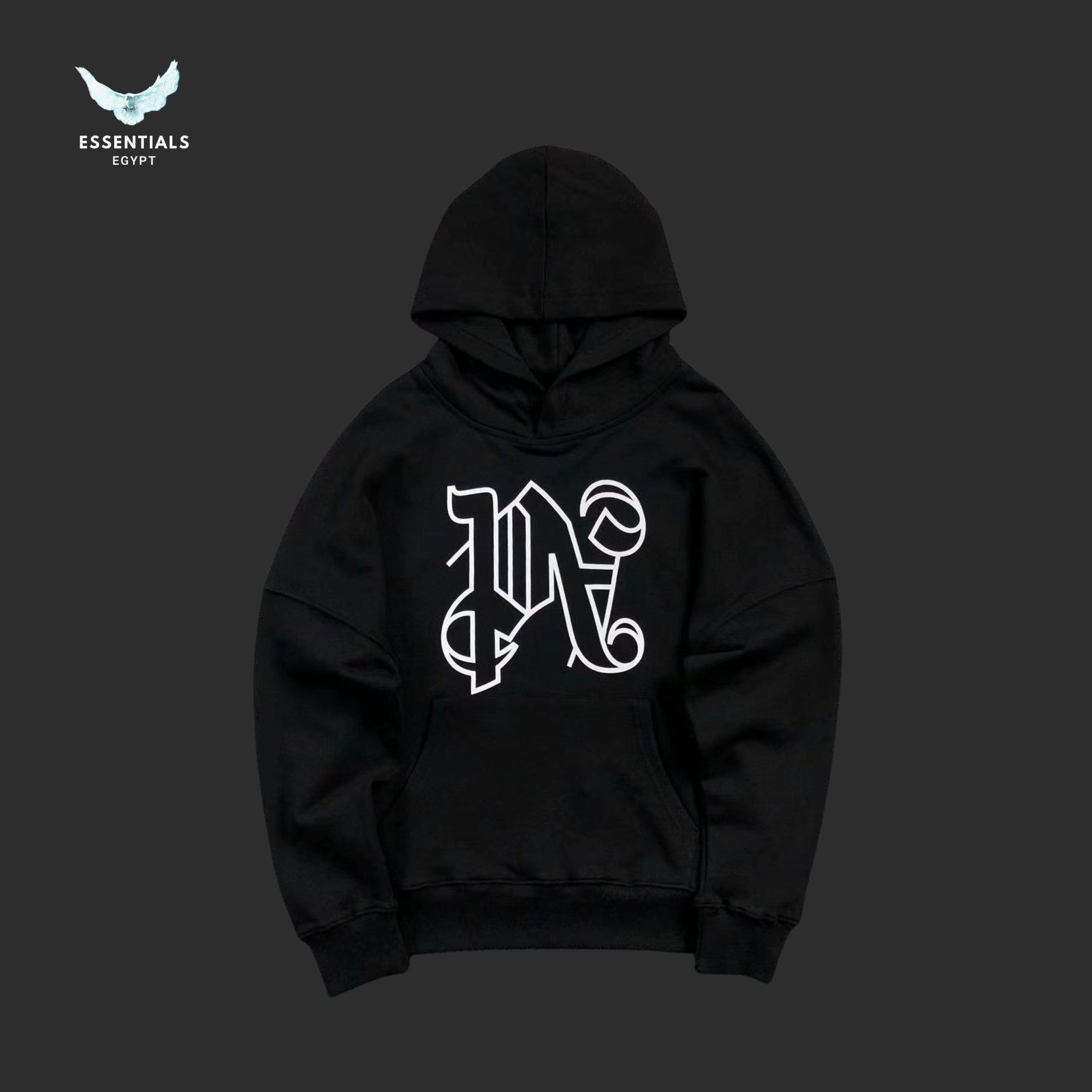 Palm Angels Monogram Knit Hoodie in black with white front monogram