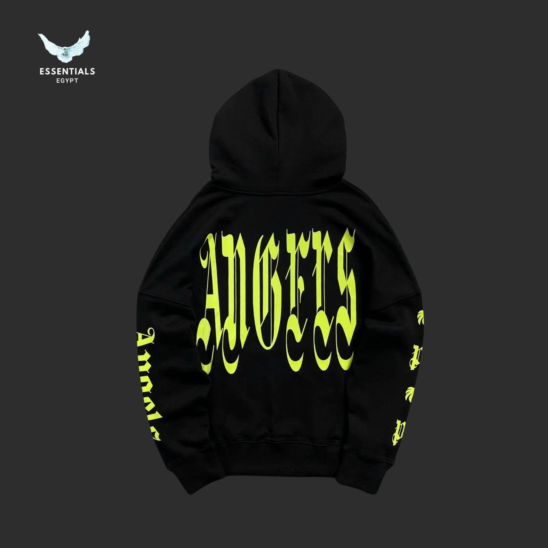 Black Palm Angels hoodie with yellow Vertigo logo print