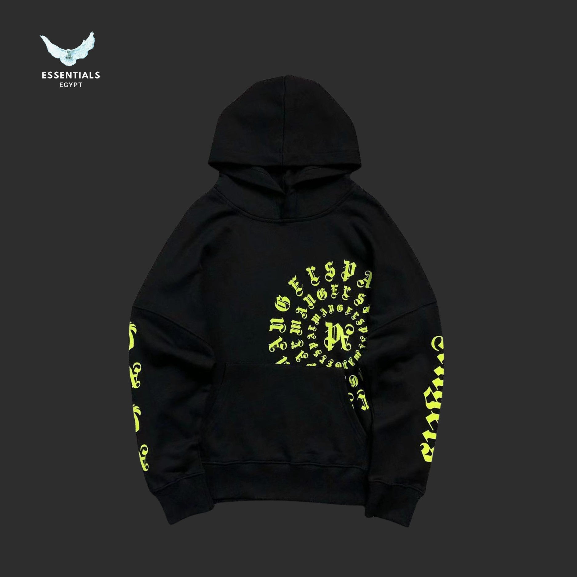 Palm Angels Vertigo Hoodie in black with neon front graphic