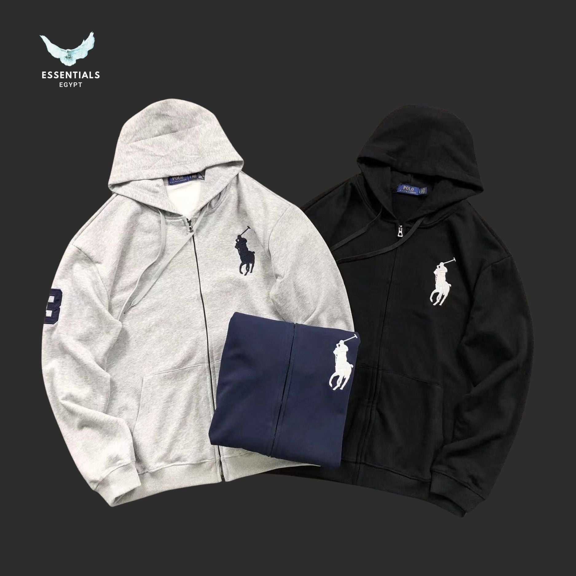 Ralph Lauren Hoodie – Polo Logo Black & Grey