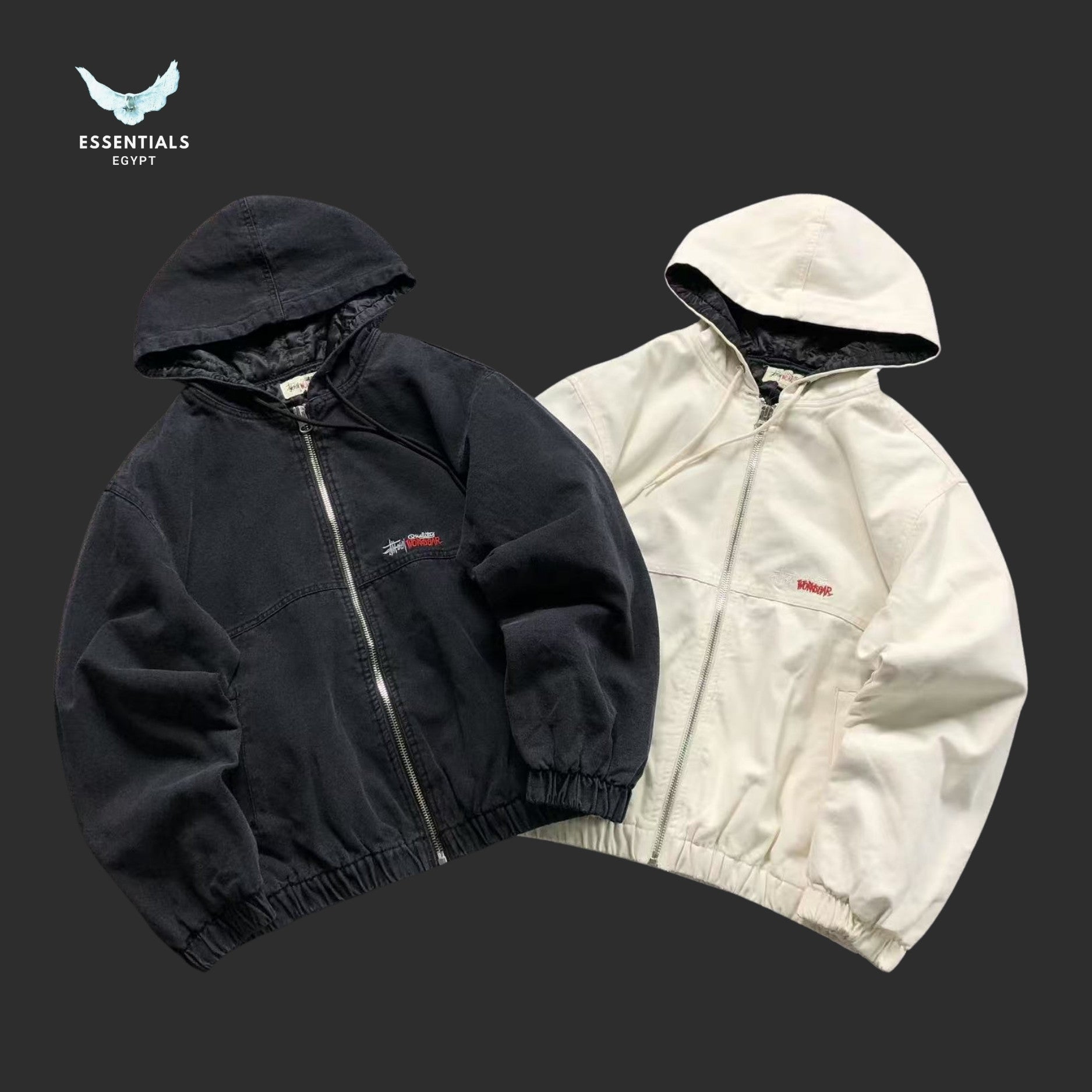 Stussy Embroidered Zip Hooded Jacket in black with chest logo