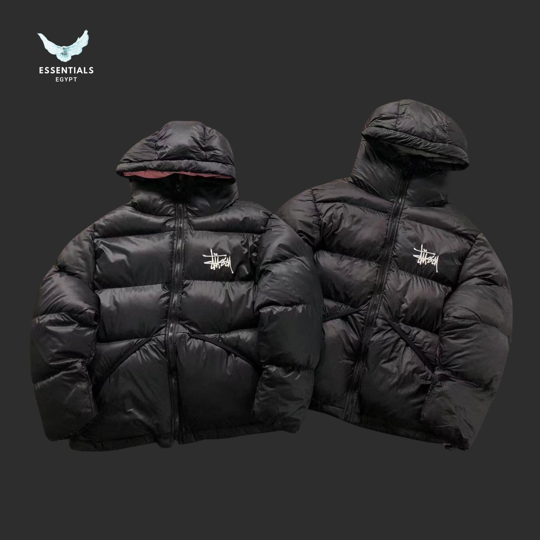 Stussy Micro Ripstop Down Parka Jacket in black with hood