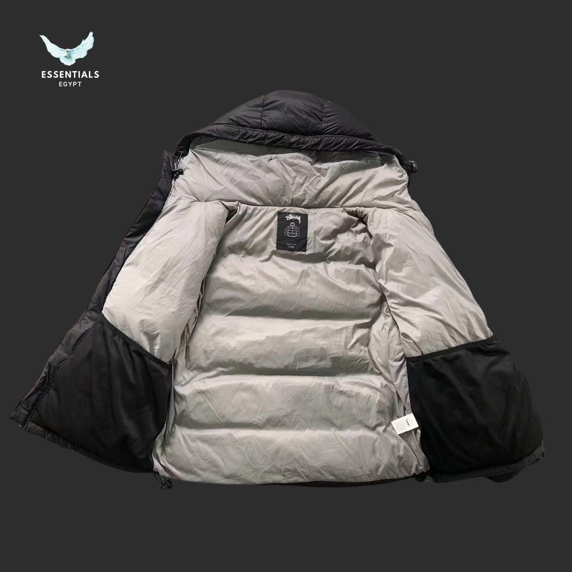 Stussy winter down jacket with hood and lightweight insulated build