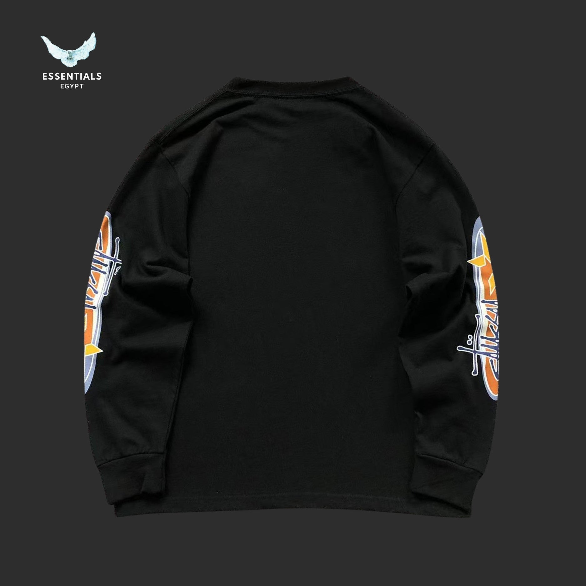 Stussy long sleeve sweatshirt in white with colourful sleeve logo