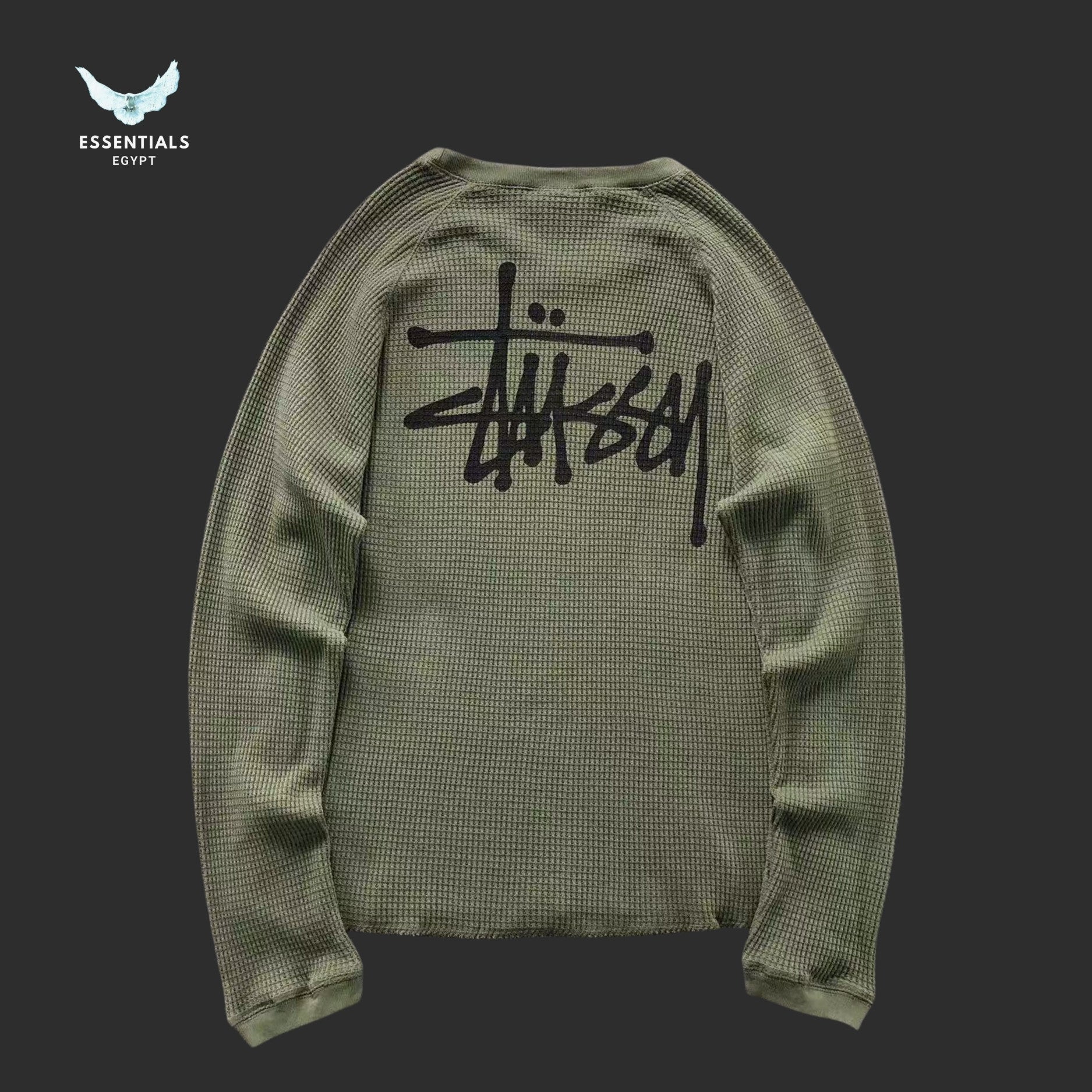 Stussy Raglan Thermal Basic Crewneck in charcoal thermal knit