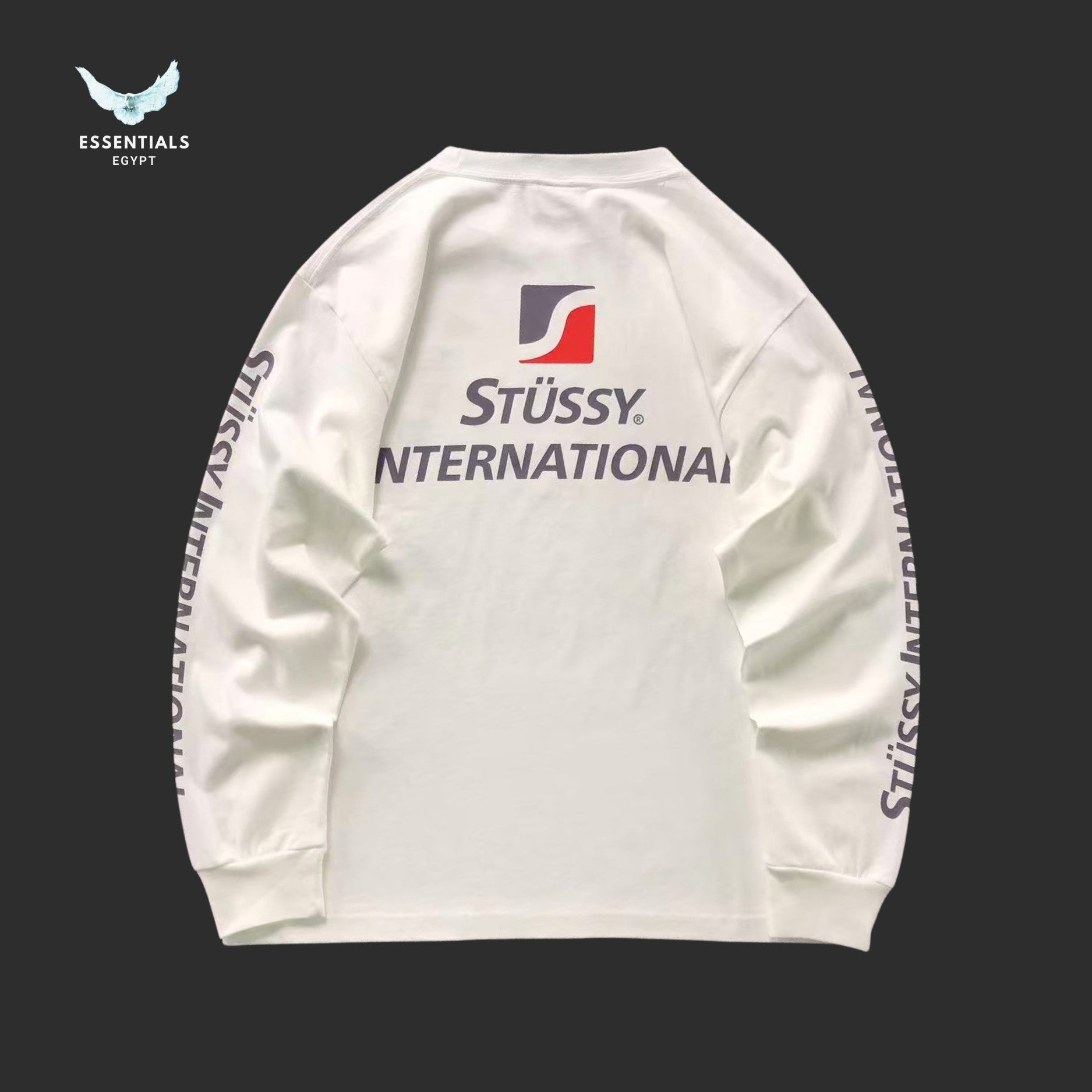 Back view of Stussy International shirt with bold logo graphic