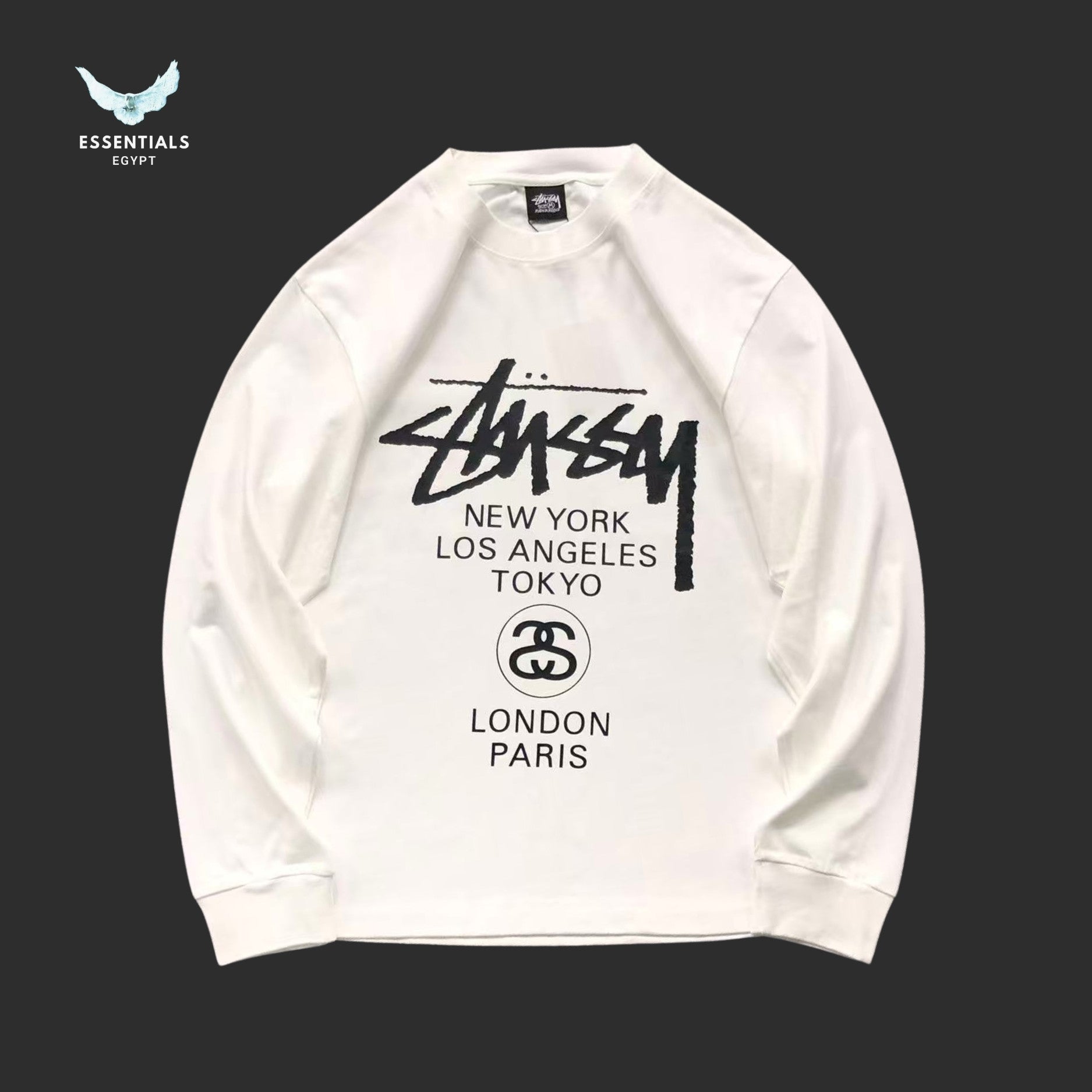 Stussy graphic long sleeve sweatshirt in black and white colourways