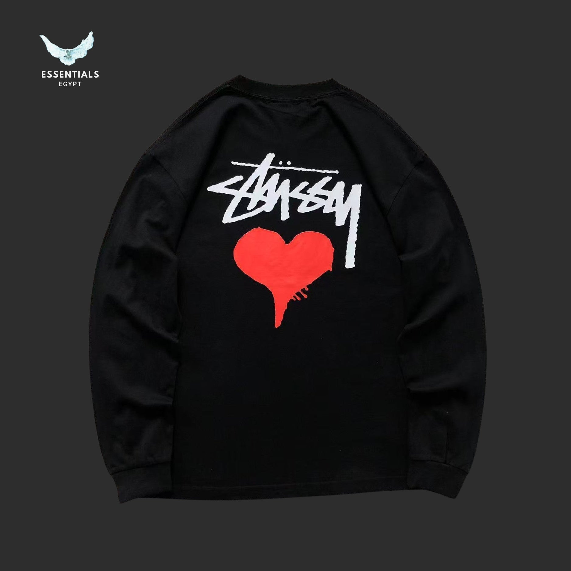Stussy Stock Heart long sleeve sweatshirt in black with chest logo print