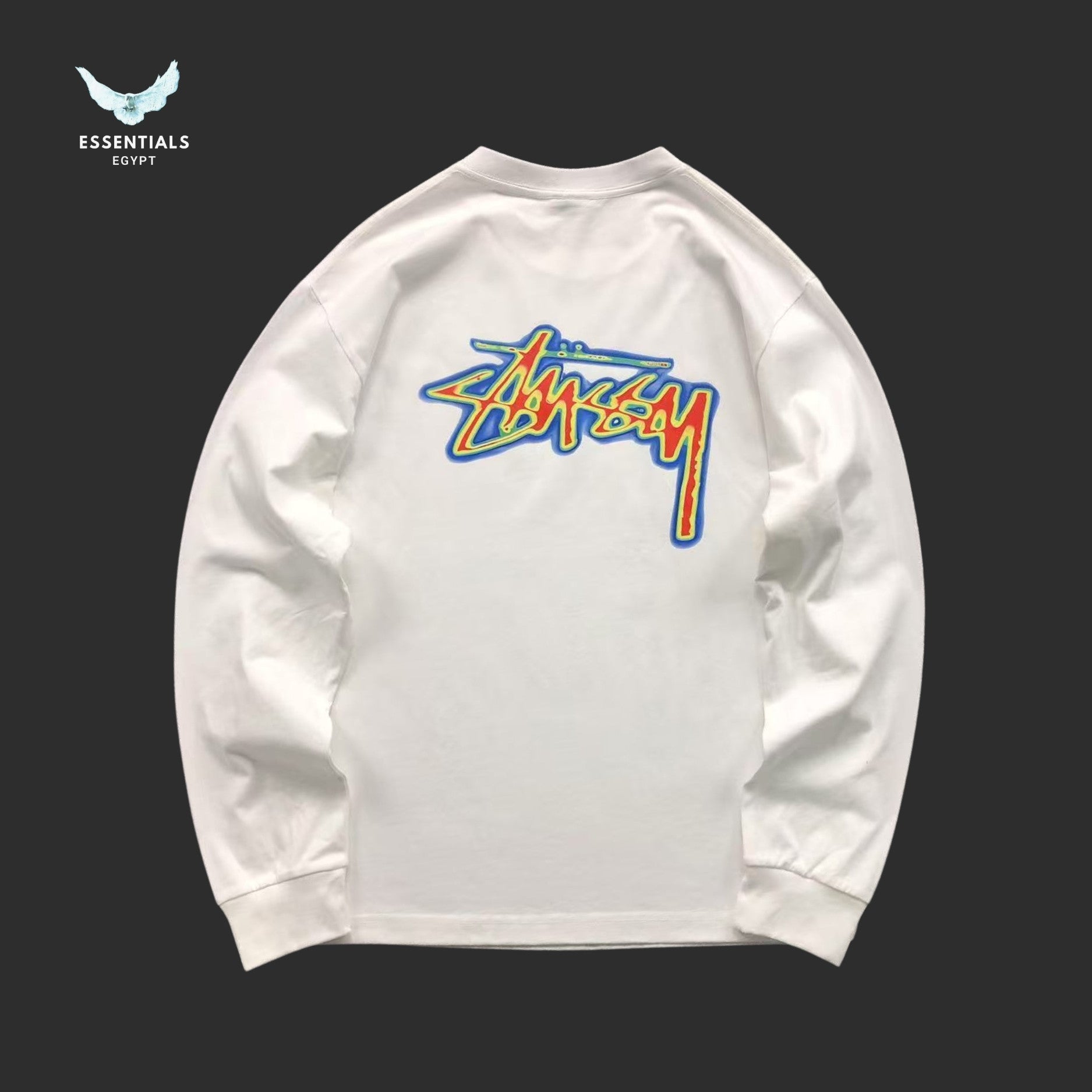 Stussy Thermal Stock Sweatshirt in white with large back logo print